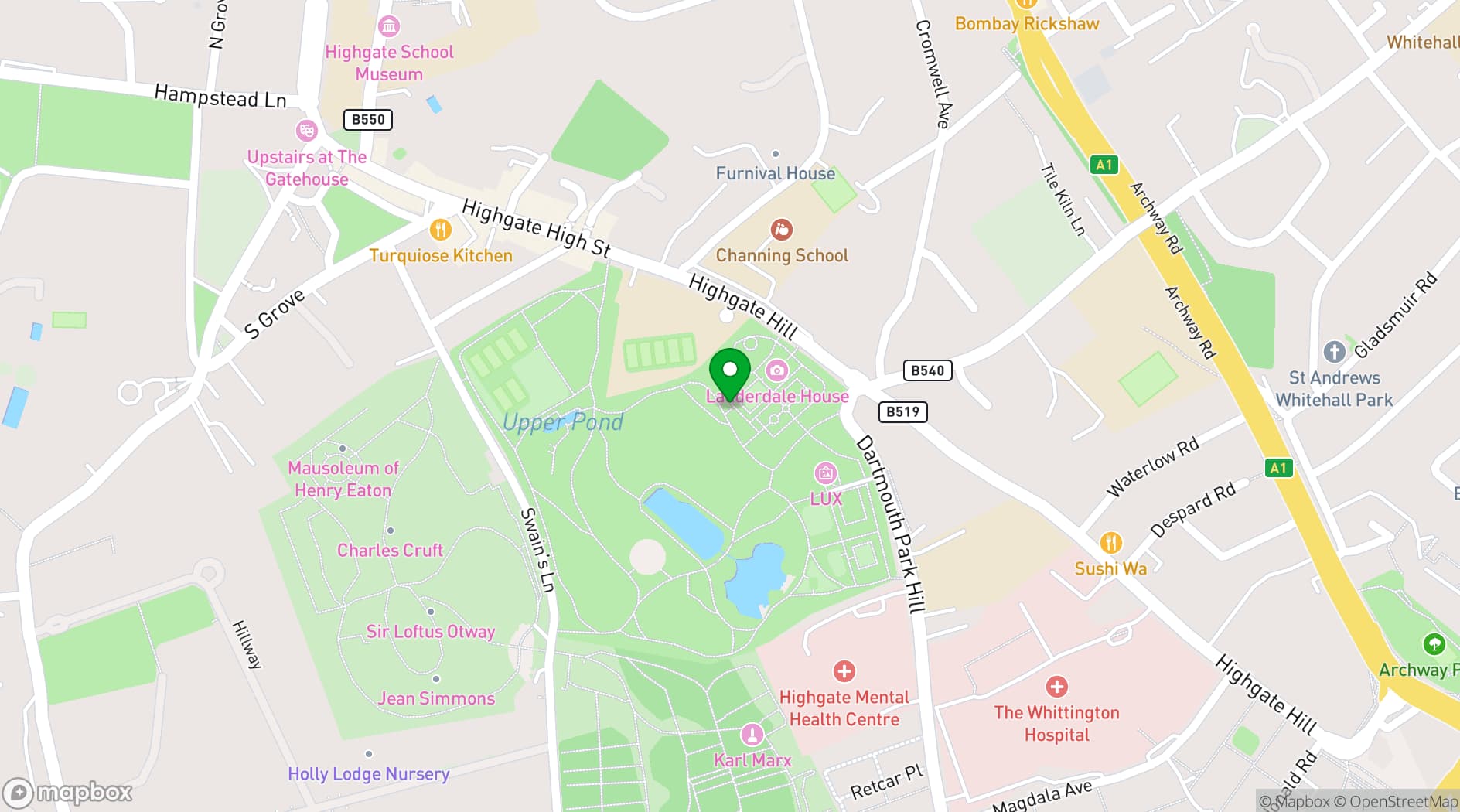 Map showing Lauderdale House