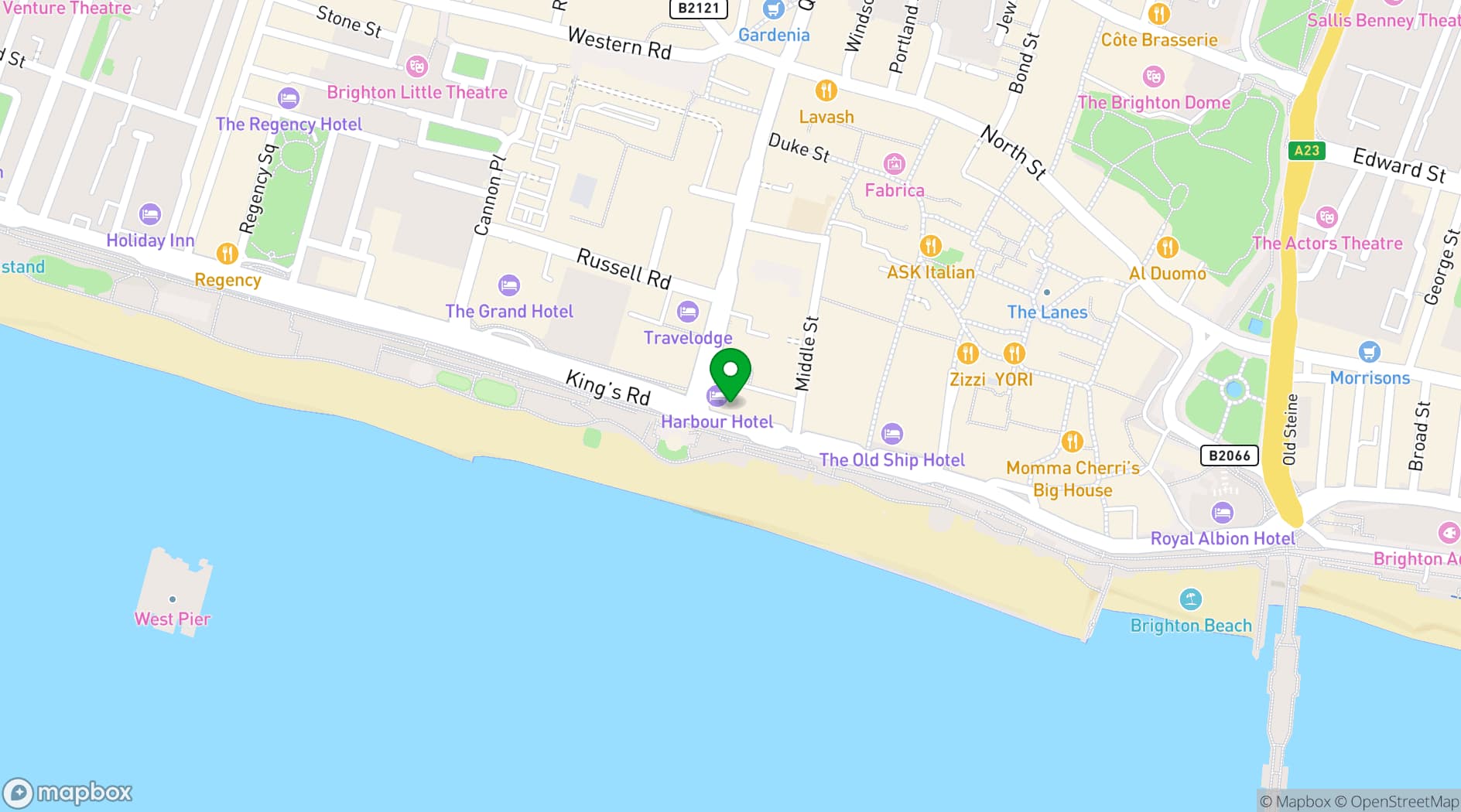 Map showing Harbour Hotel & Spa Brighton