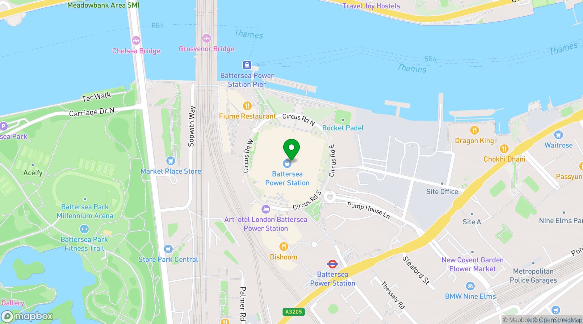 Map showing Bread Street Kitchen - Battersea