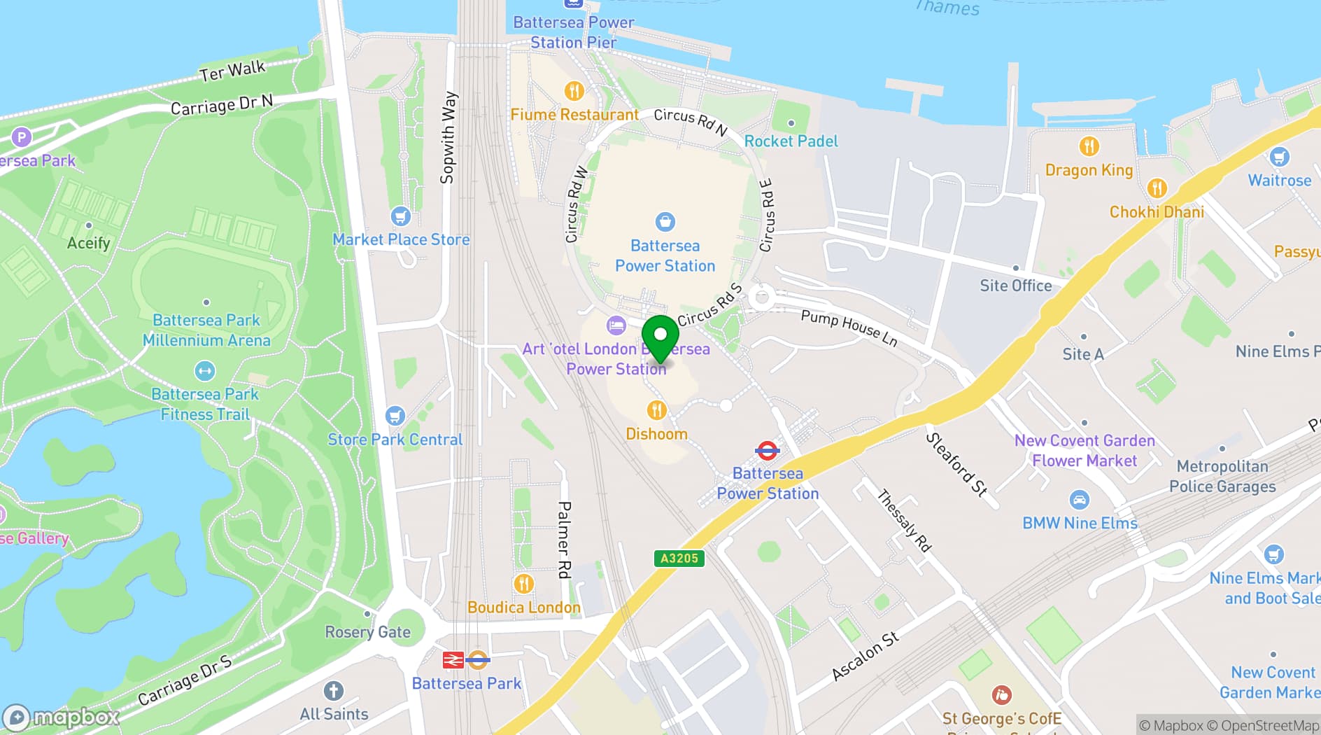 Map showing Searcys Champagne Bar at Battersea Power Station