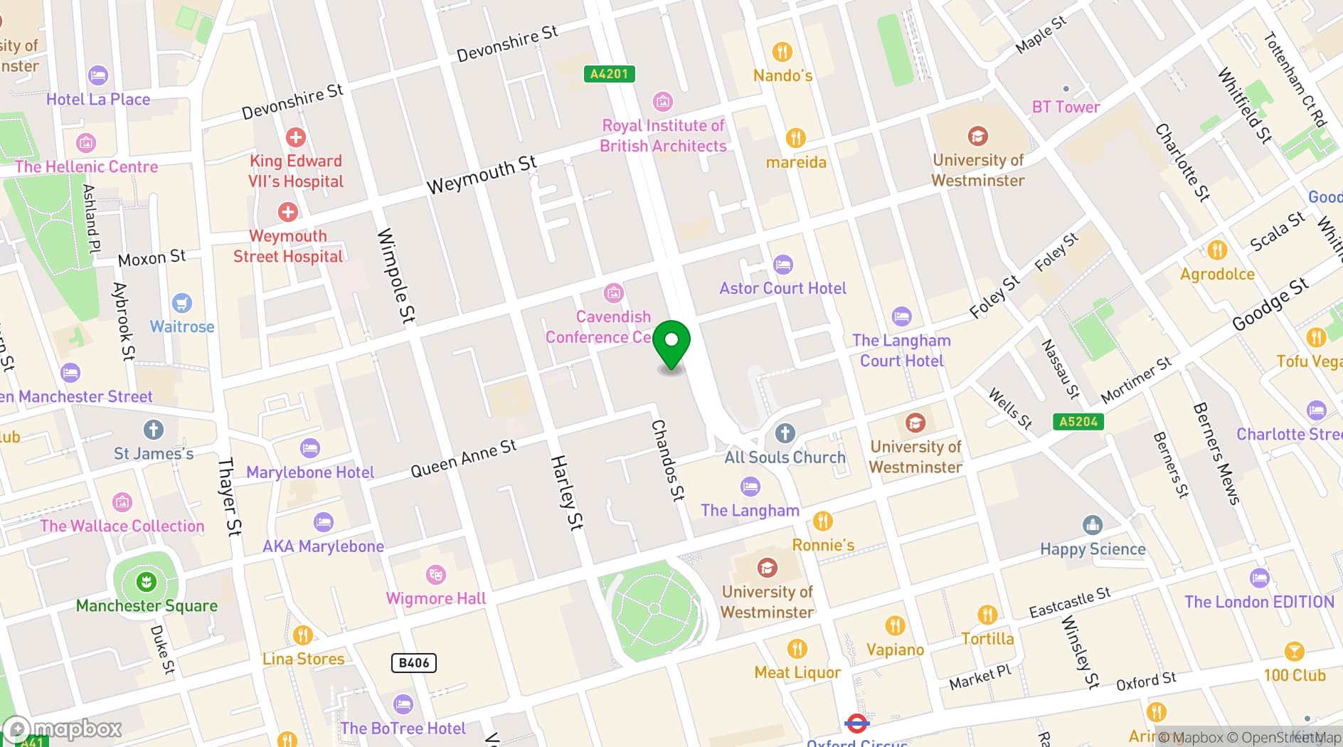 Map showing De Vere West One