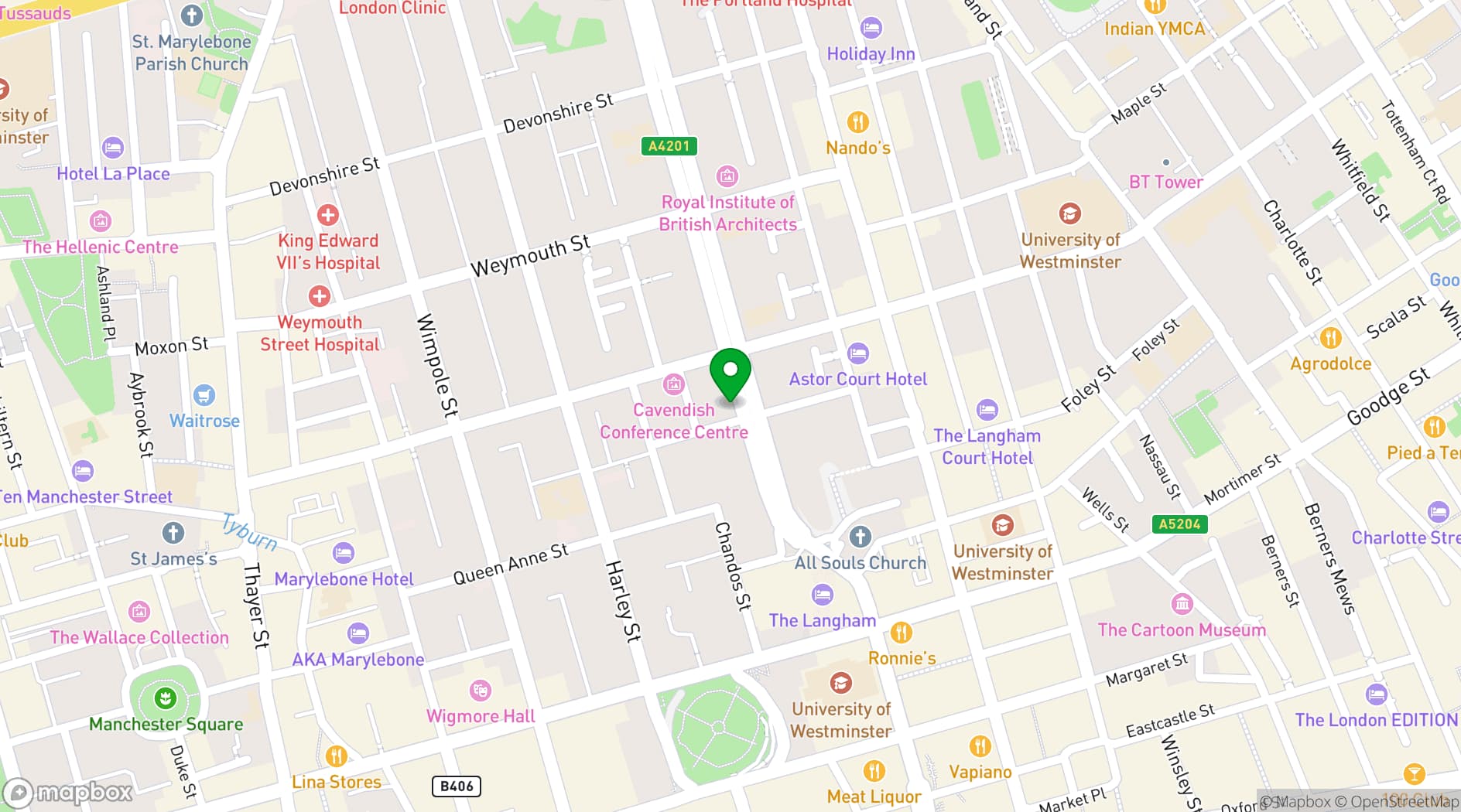 Map showing 21 Portland Place