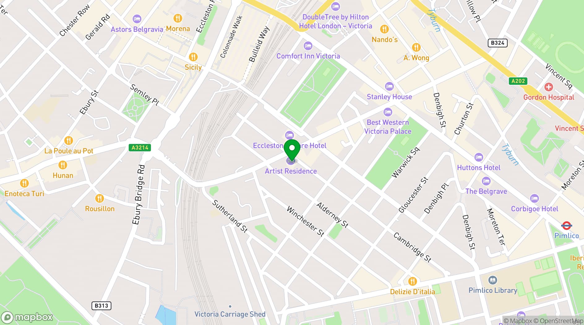 Map showing Artist Residence London
