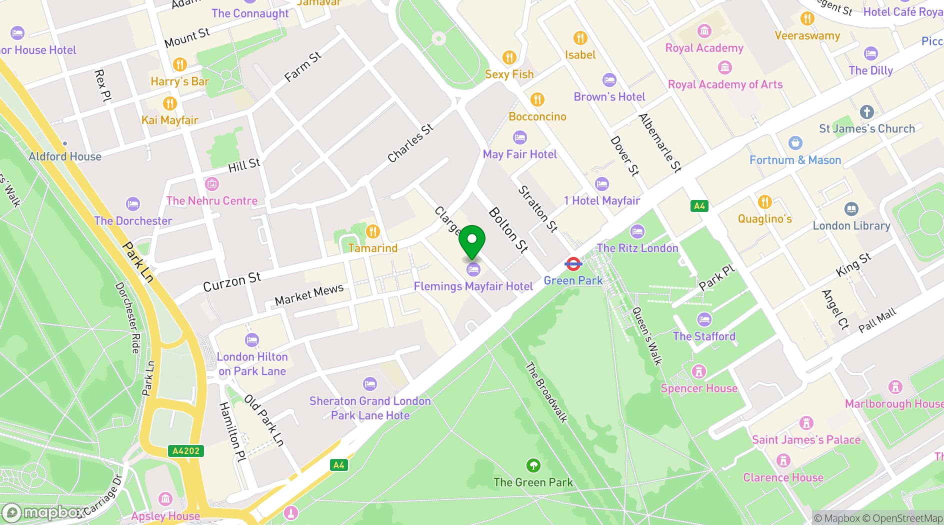 Map showing Flemings Mayfair Hotel