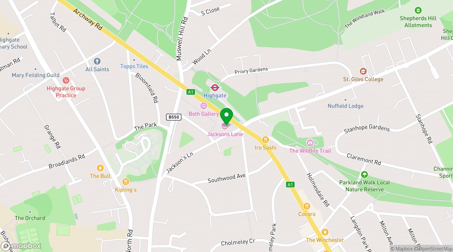 Map showing Jacksons Lane 
