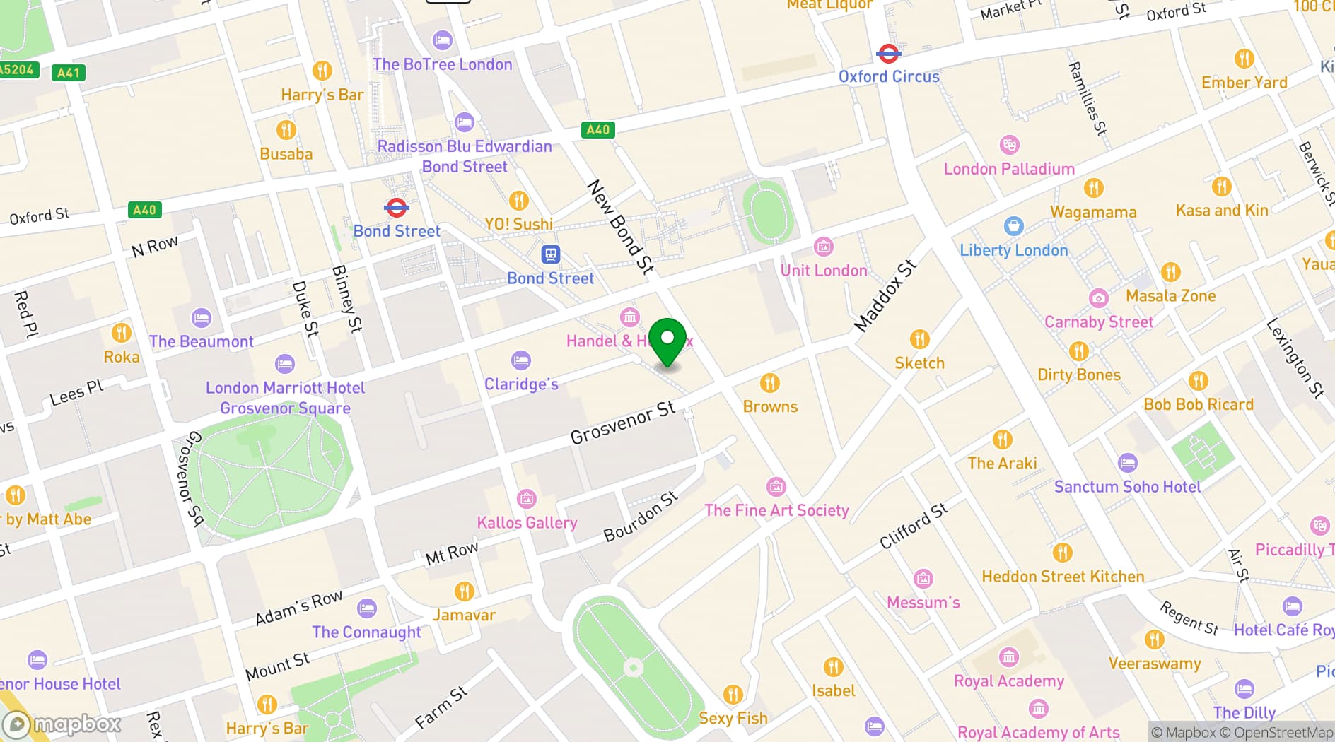 Map showing Sparrow Italia Mayfair