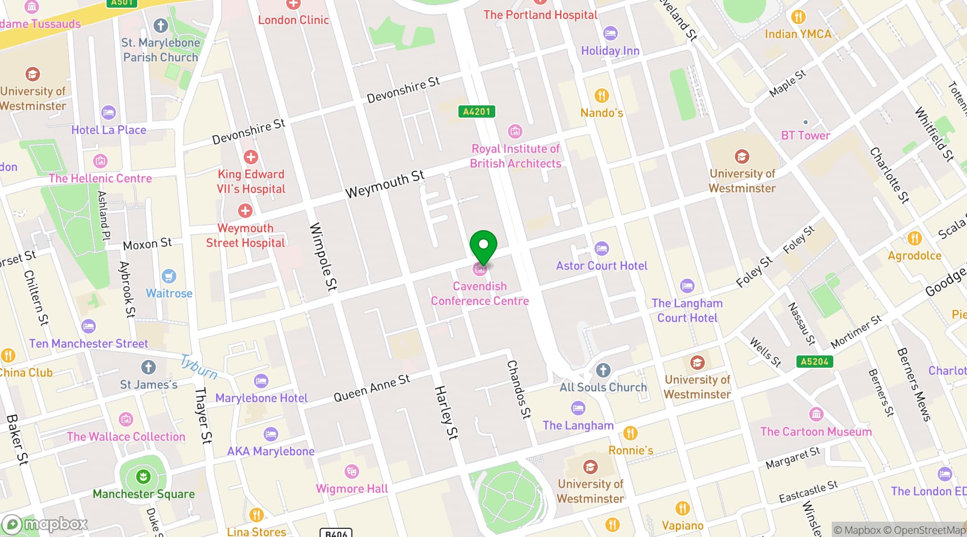 Map showing Cavendish Conference Centre
