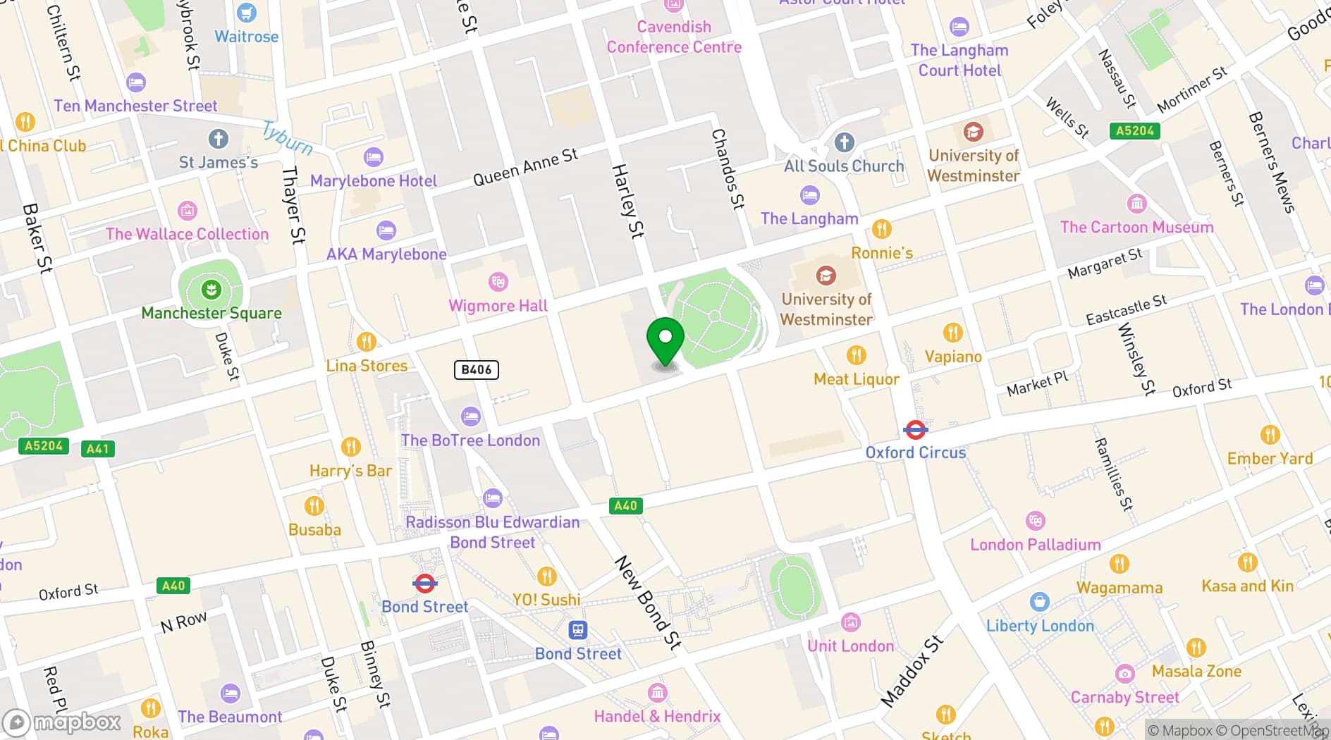 Map showing 20 Cavendish Square