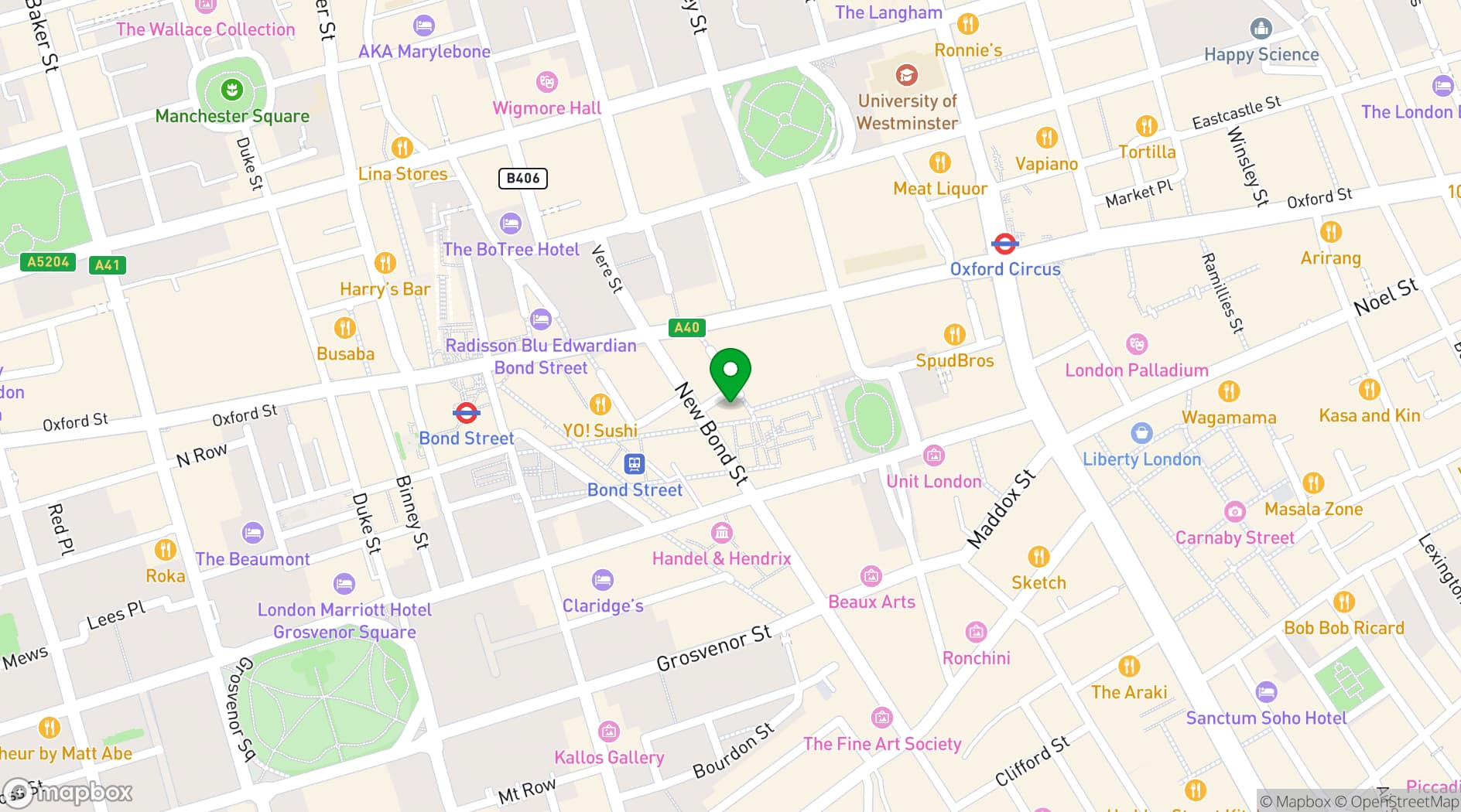 Map showing Bonds Mayfair