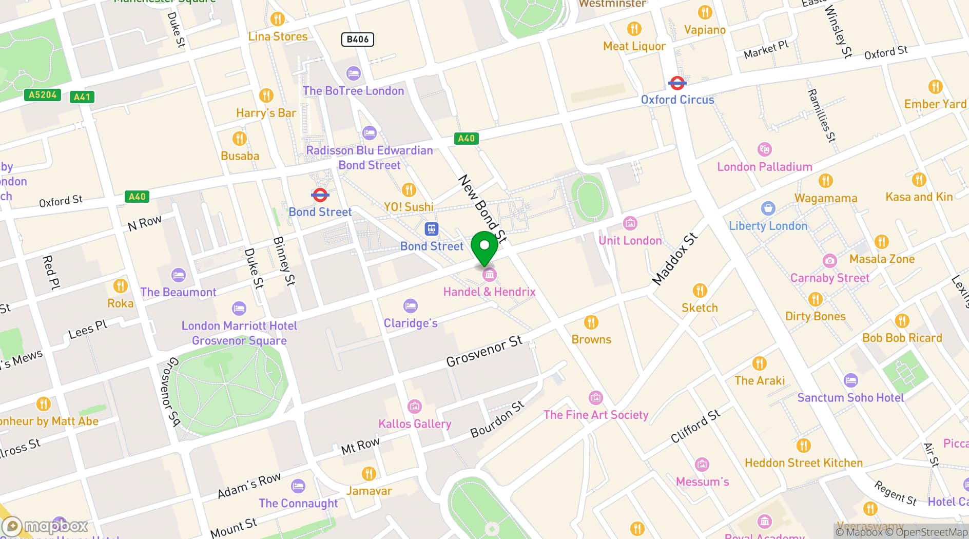 Map showing Handel Hendrix House 