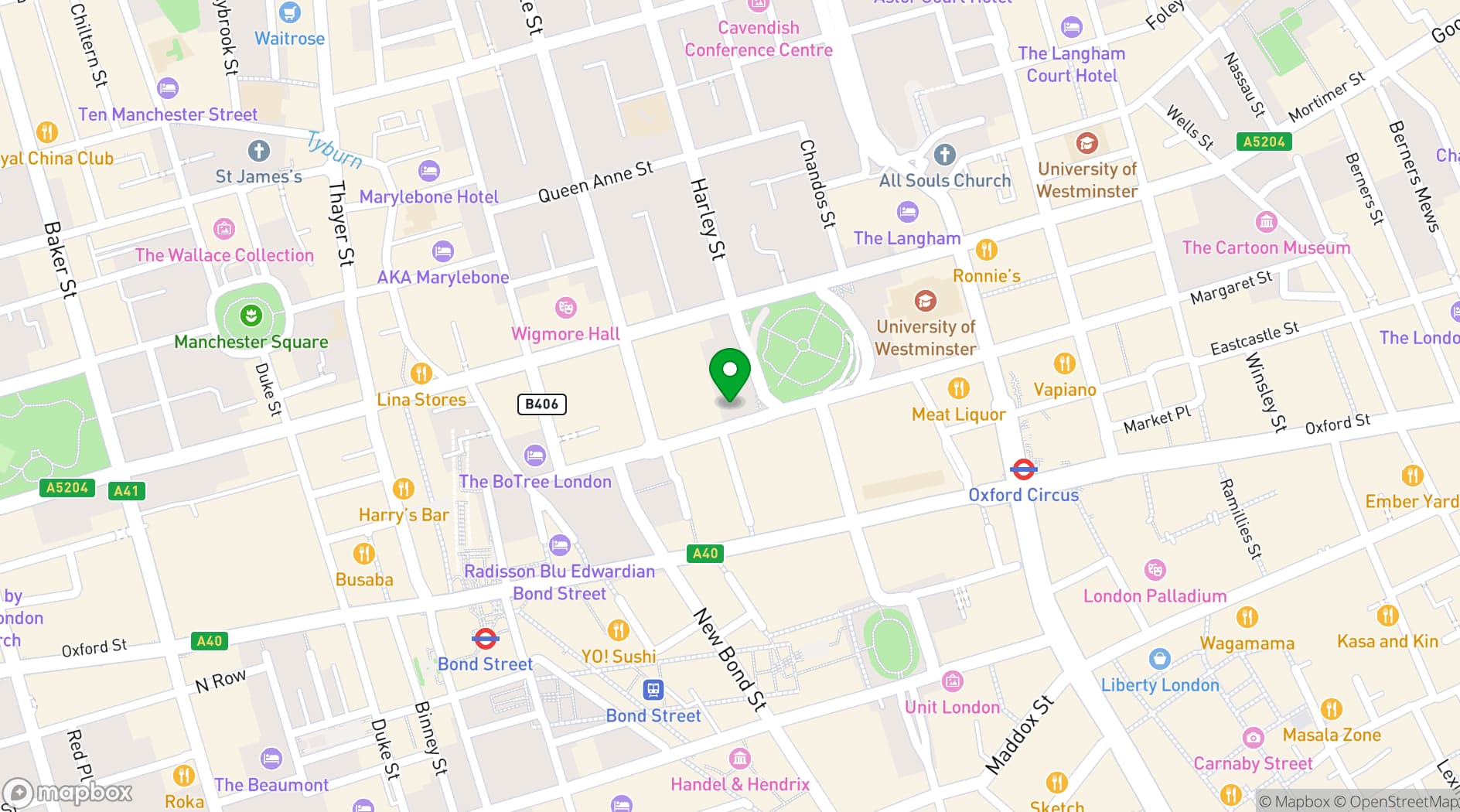 Map showing 20 Cavendish Square