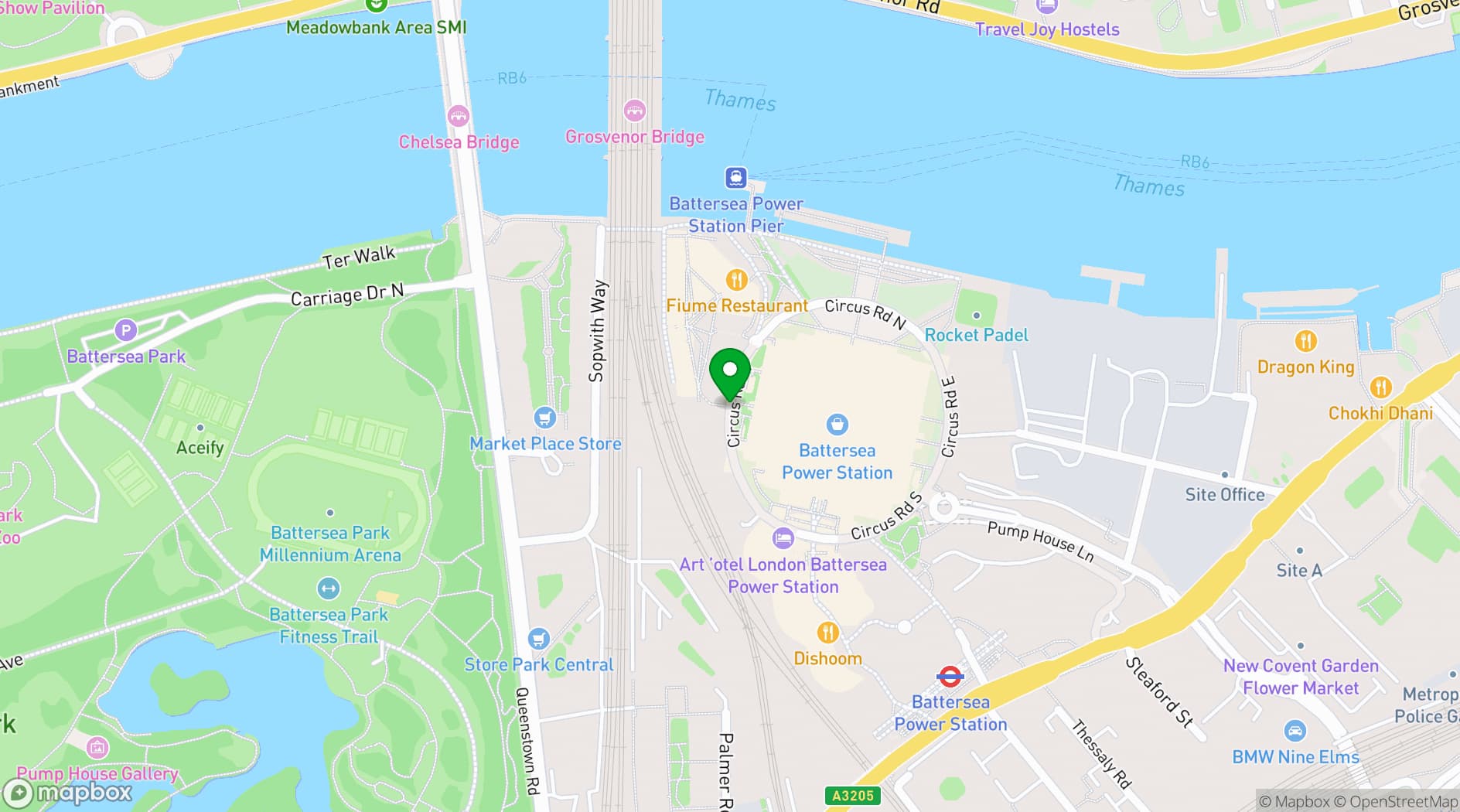 Map showing Battersea Power Station