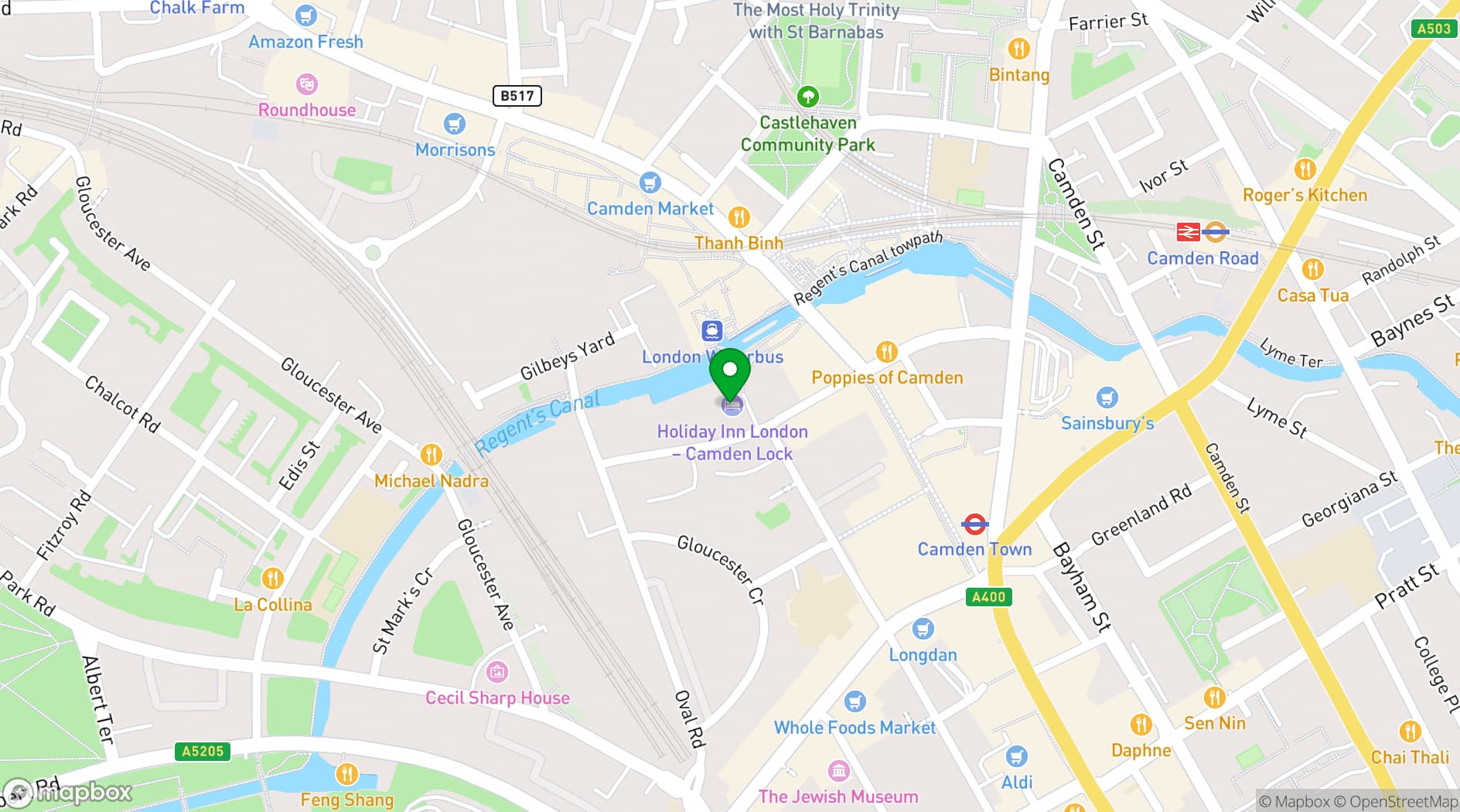 Map showing Holiday Inn London Camden Lock