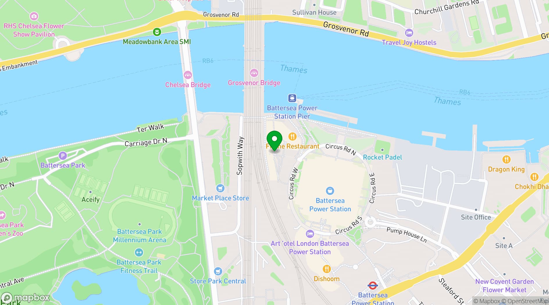 Map showing DNA VR Battersea Power Station