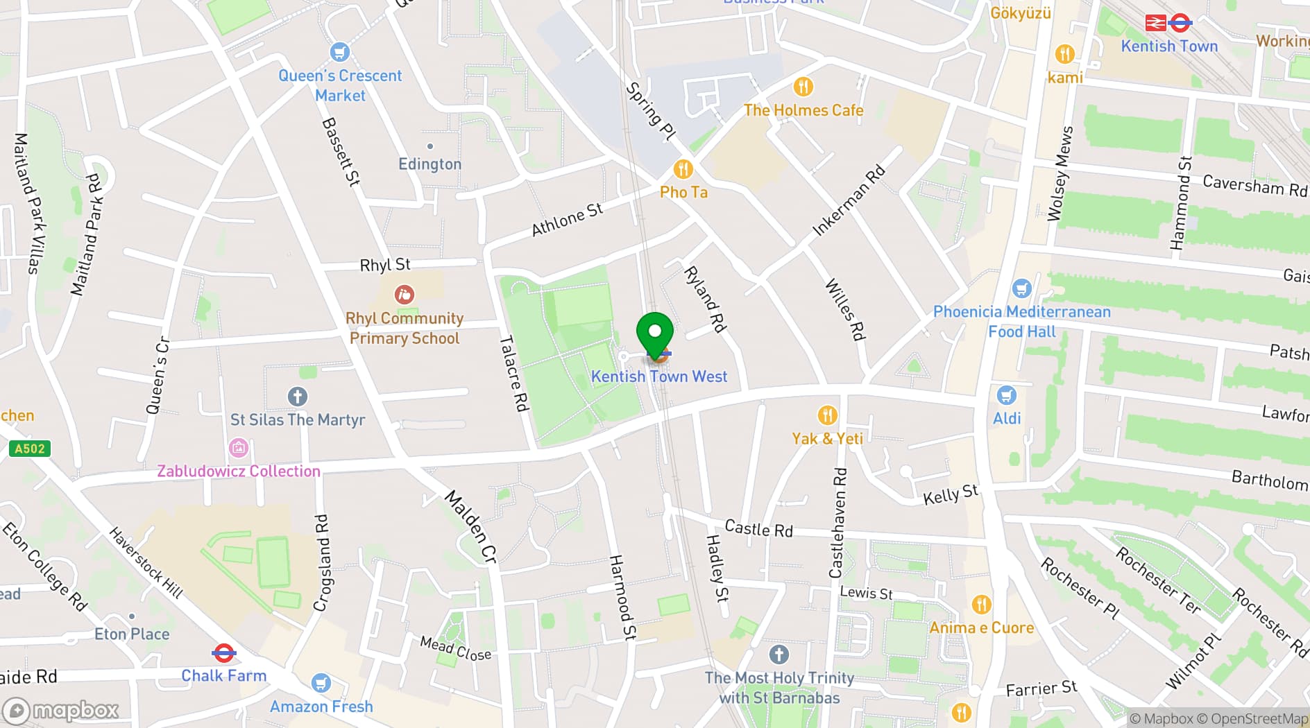Map showing Camden Town Brewery Beer Hall