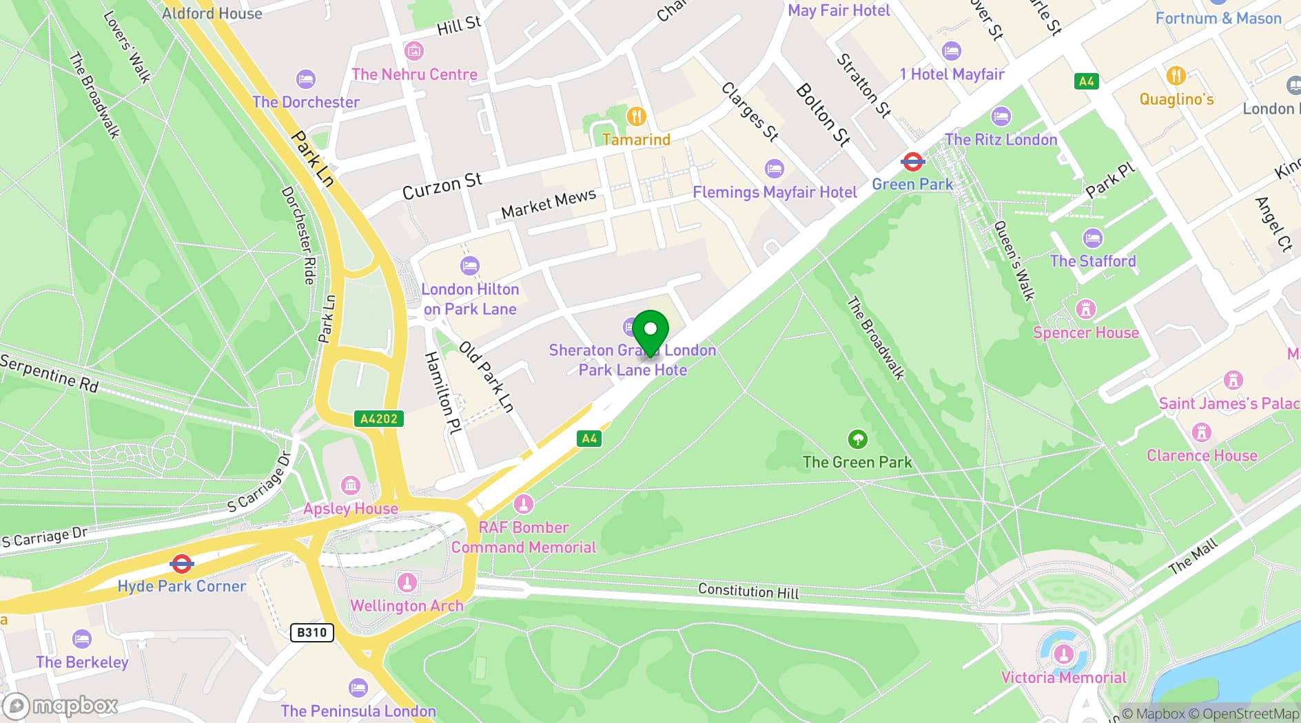 Map showing Sheraton Grand London Park Lane 