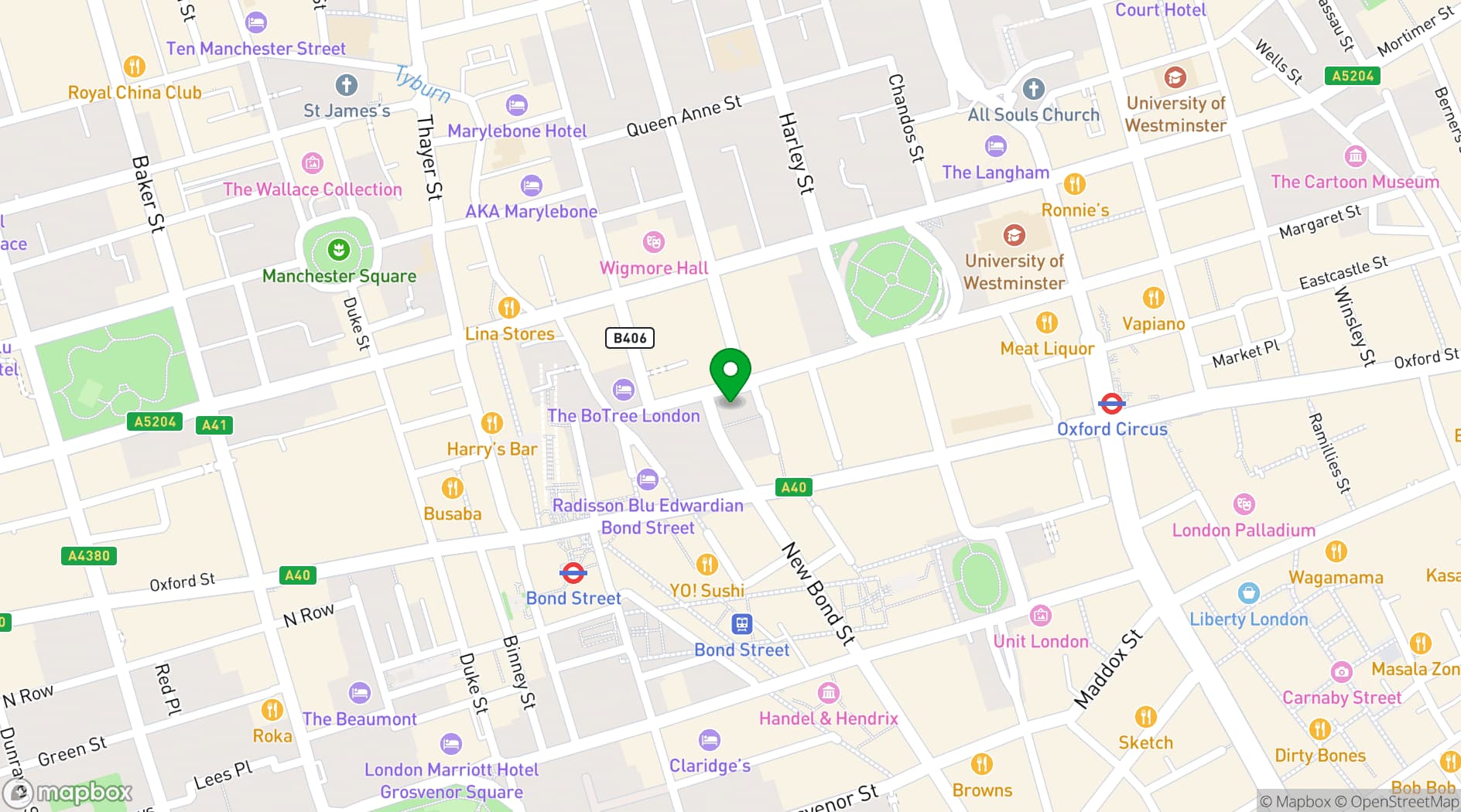 Map showing St Peter's Vere Street
