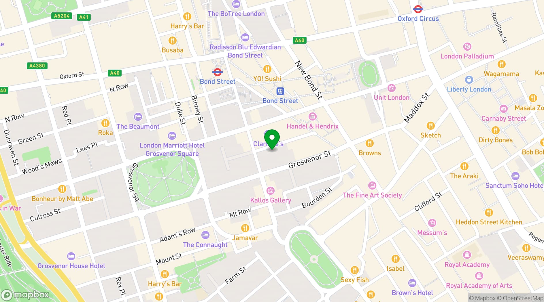 Map showing Brooks Mews Wine House