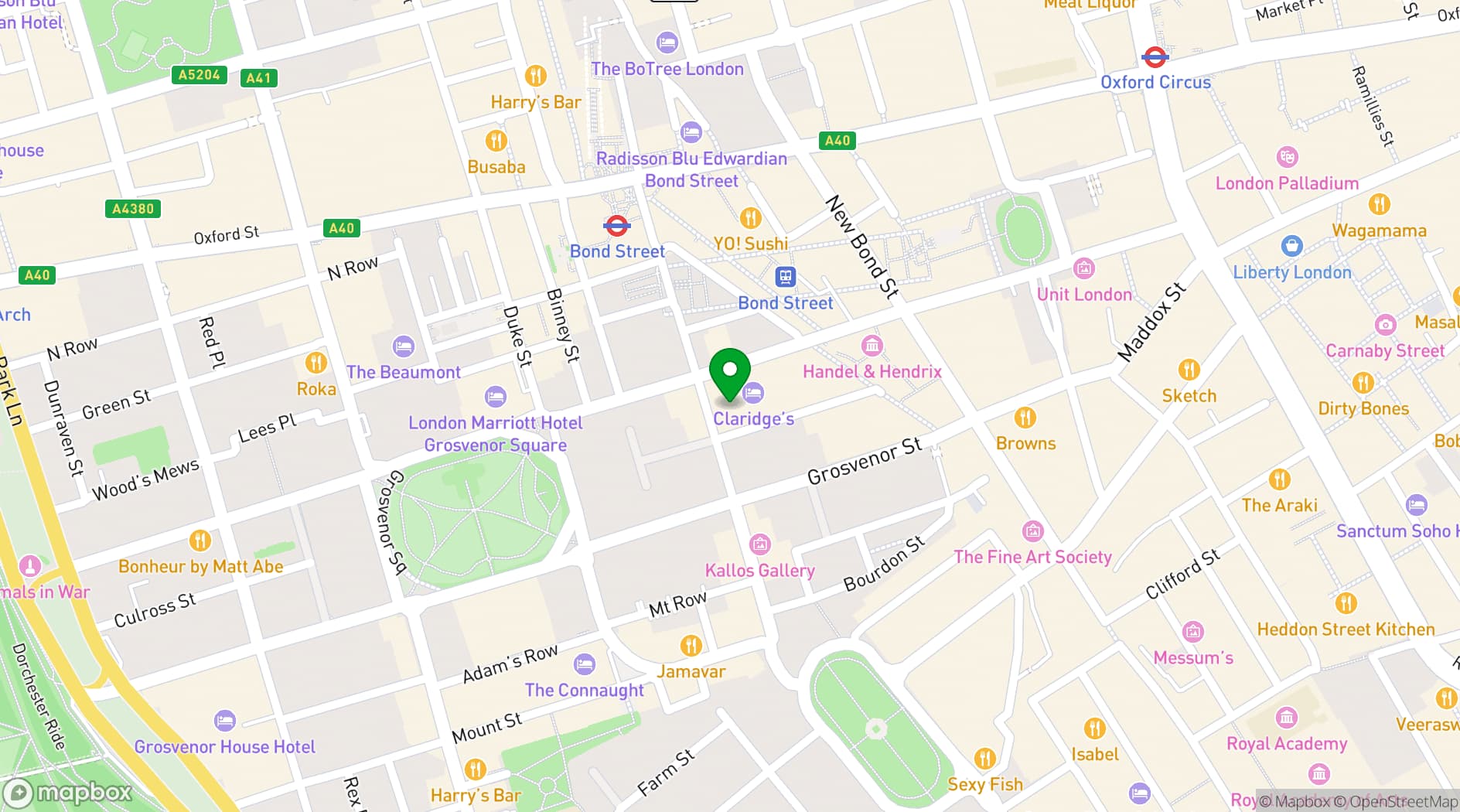 Map showing Claridge's