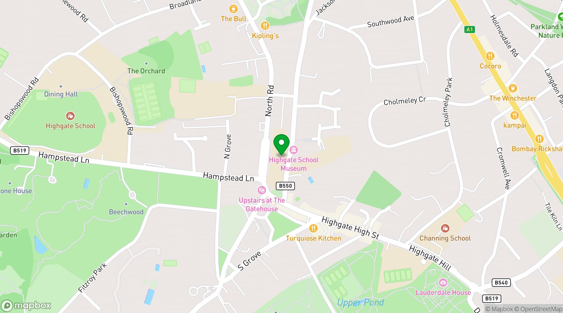 Map showing Highgate School