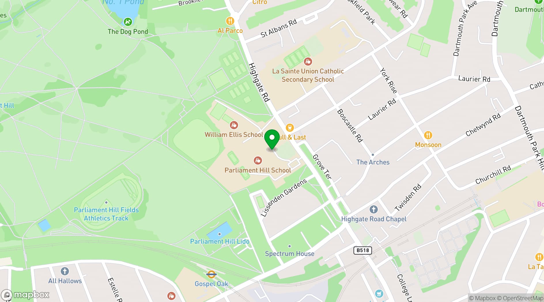 Map showing Parliament Hill School