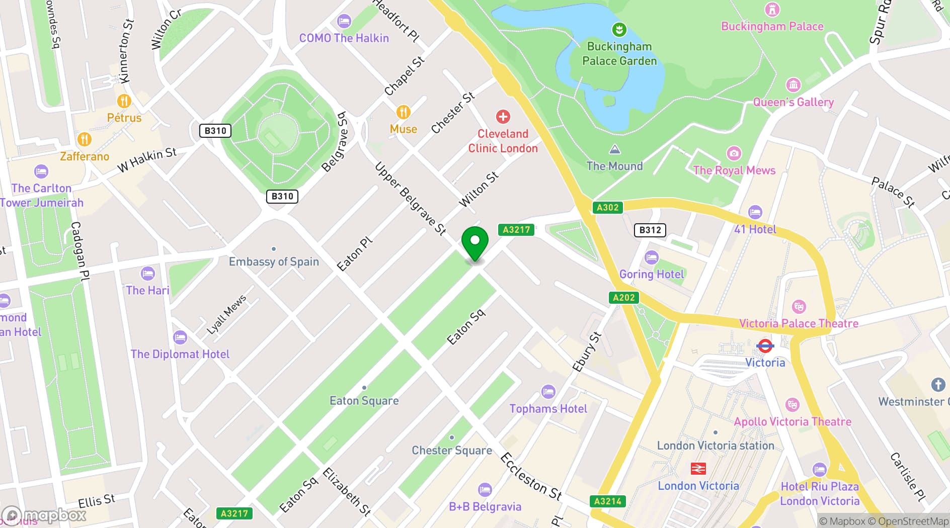 Map showing St Peter's Church, Eaton Square