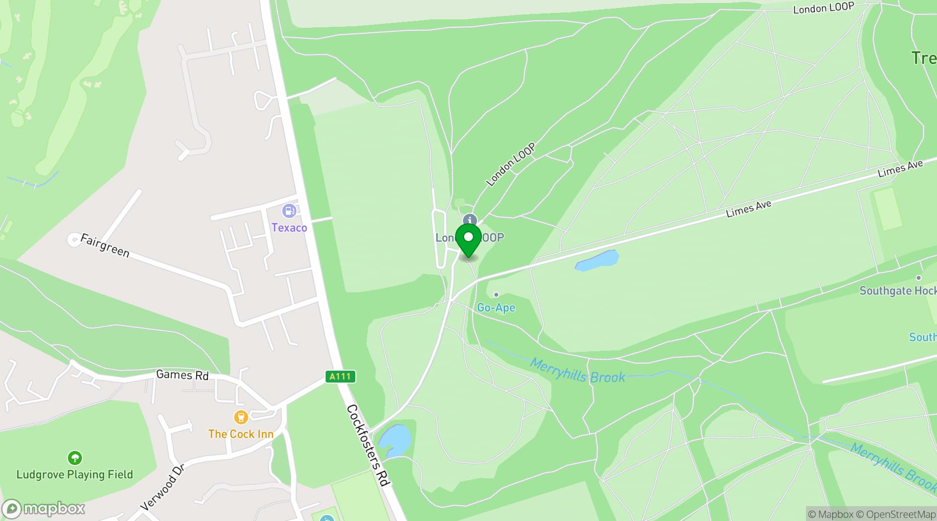 Map showing Go Ape - Cockfosters