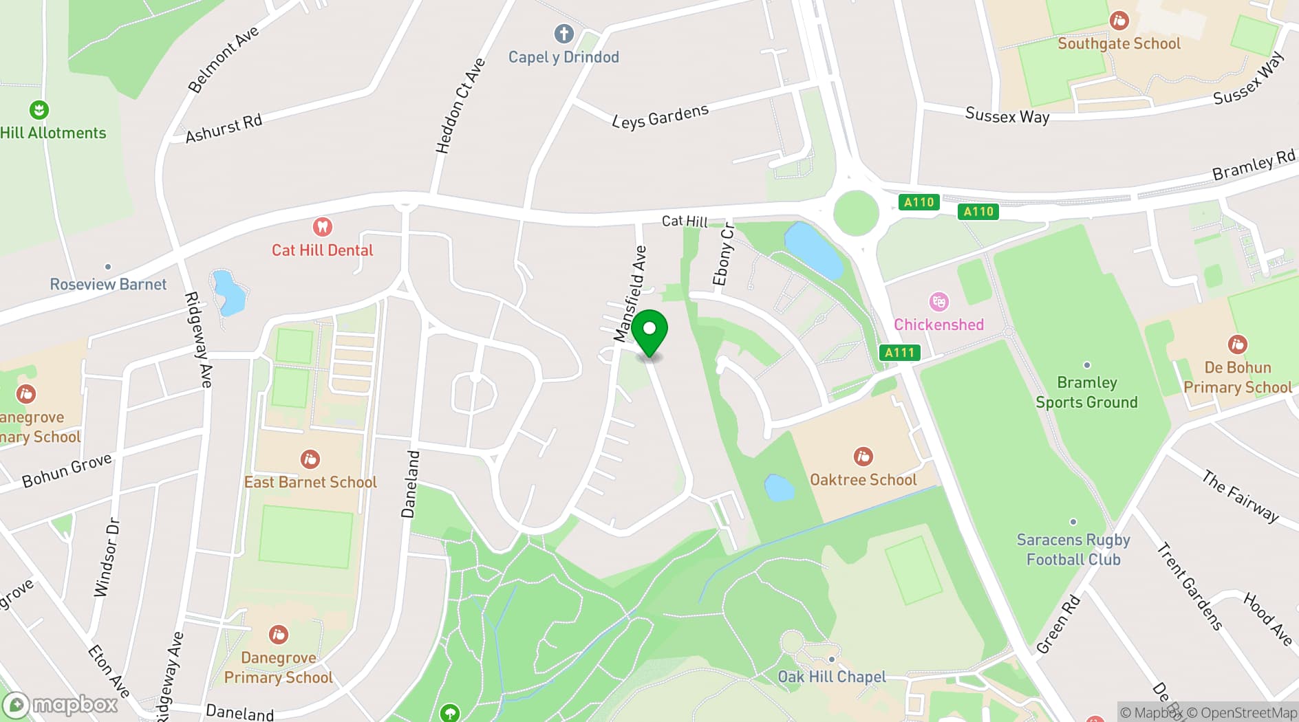 Map showing Vernon Hall