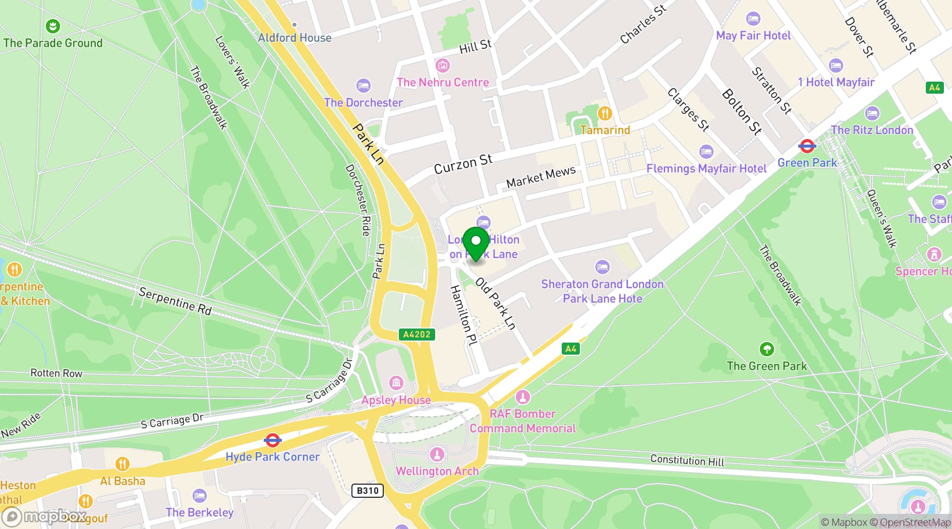 Map showing COMO Metropolitan London 