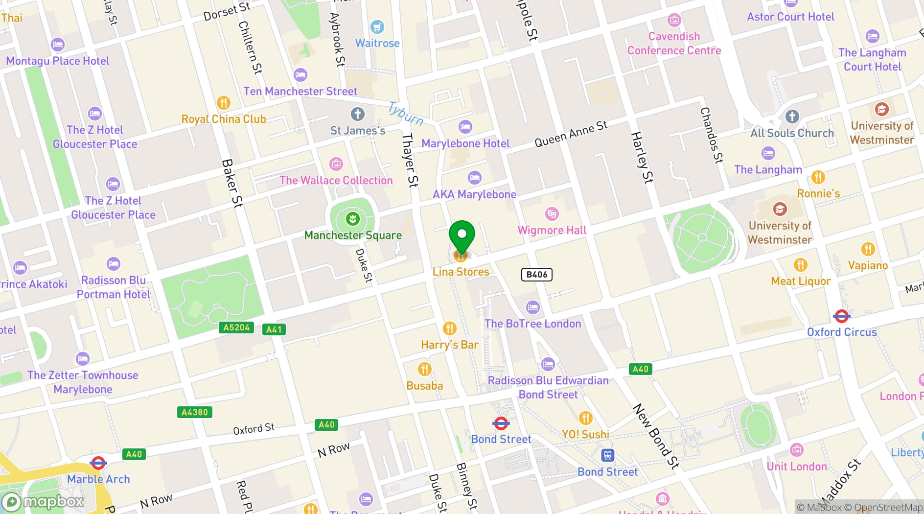 Map showing Sourced Market - Marylebone