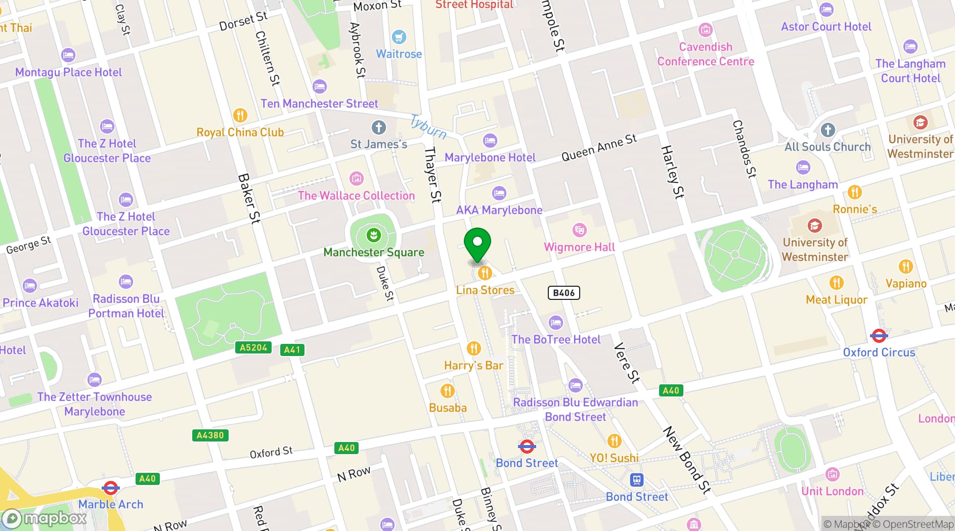 Map showing 28°-50° Marylebone