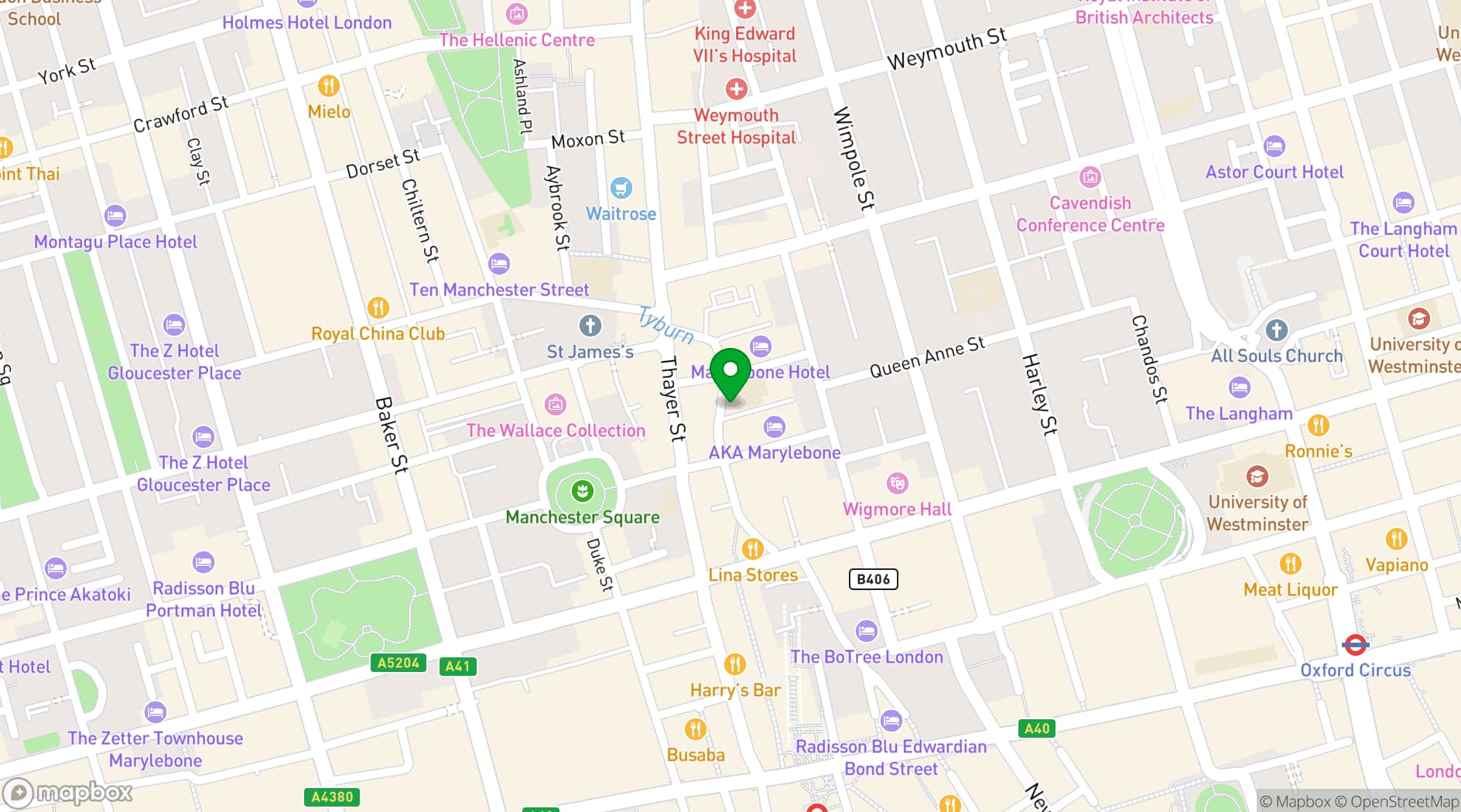 Map showing The Ivy Cafe Marylebone