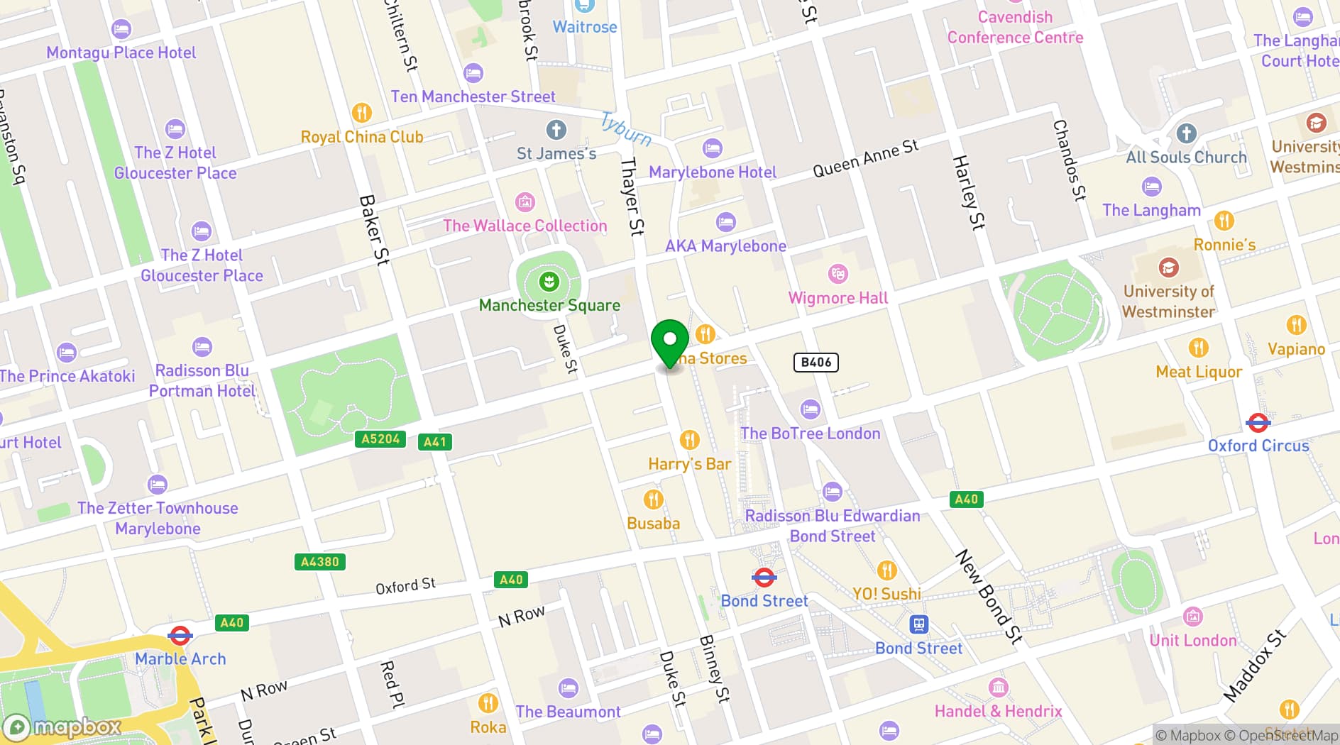 Map showing Hoppers Marylebone