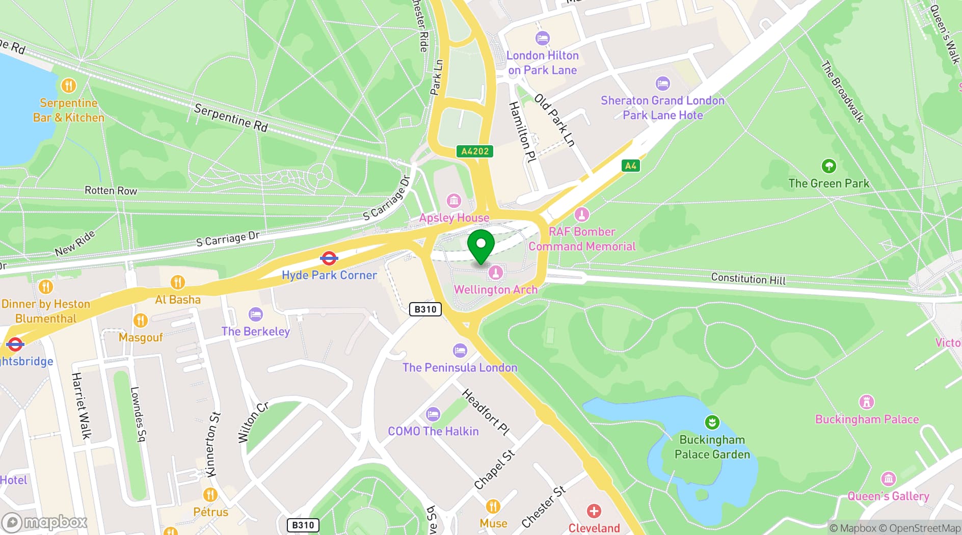 Map showing Wellington Arch