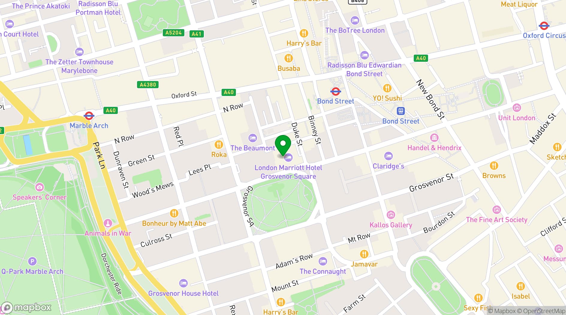 Map showing Gordon Ramsay Bar and Grill Mayfair