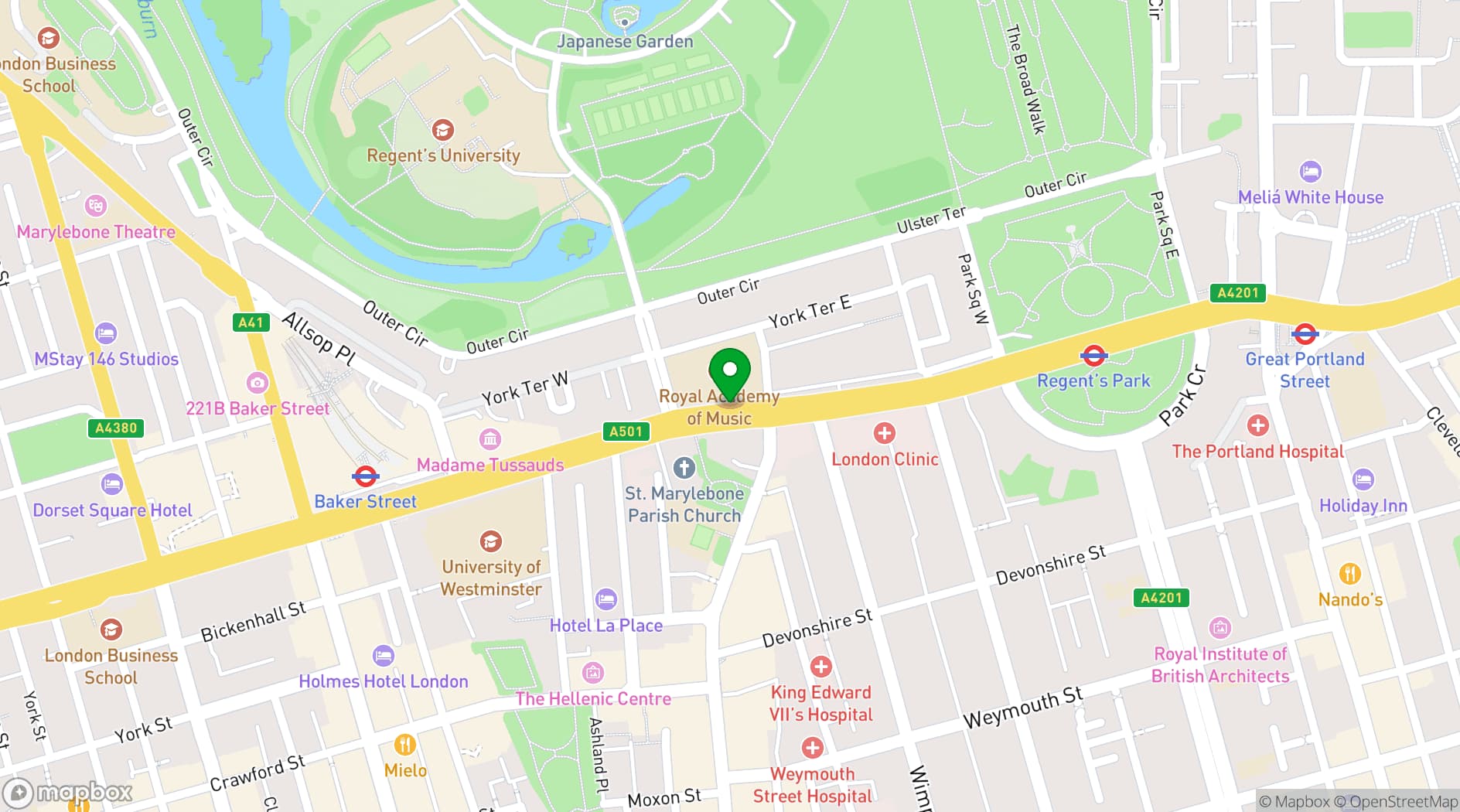 Map showing Royal Academy of Music