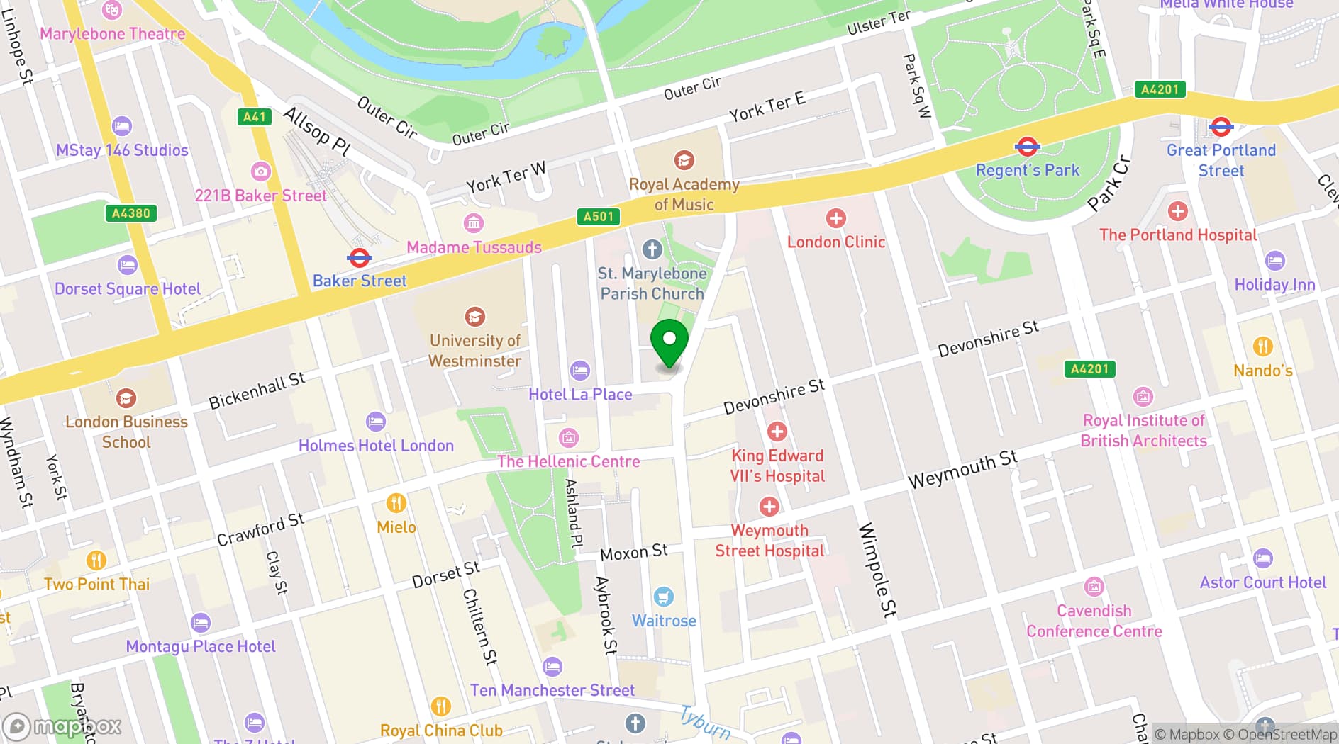 Map showing Prince Regent, Marylebone