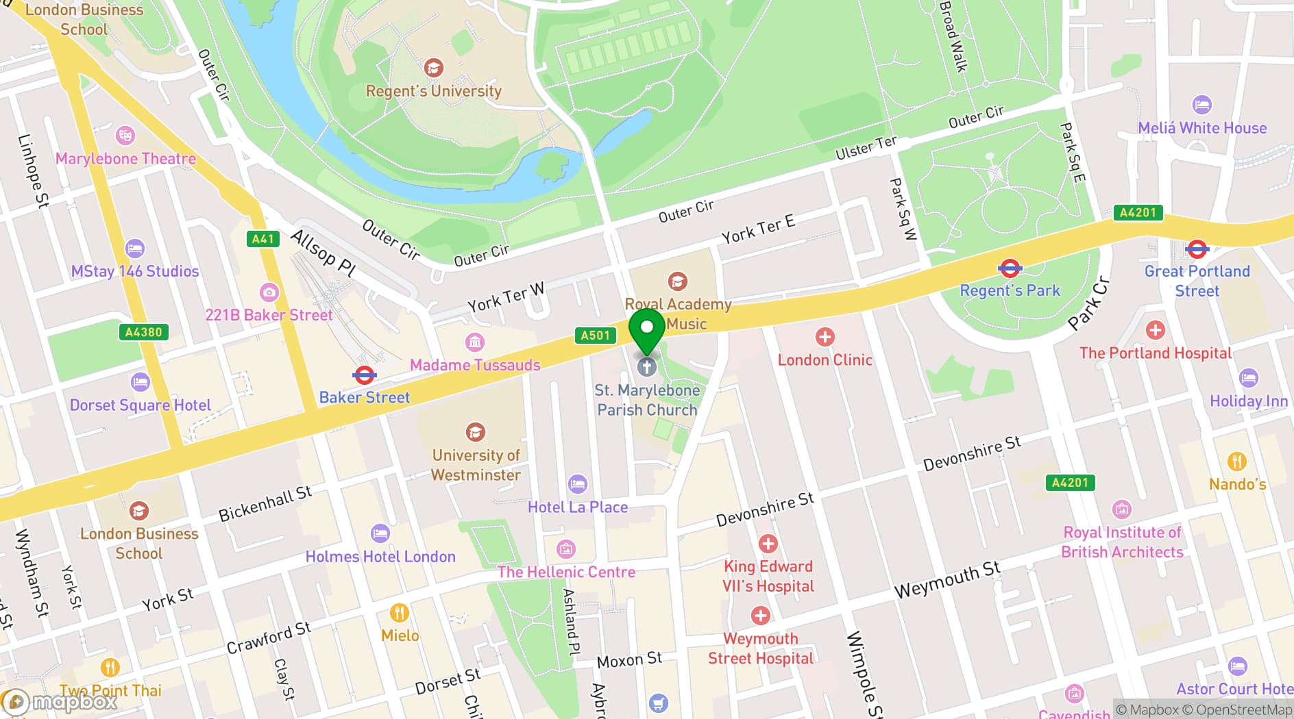 Map showing St Marylebone Parish Church