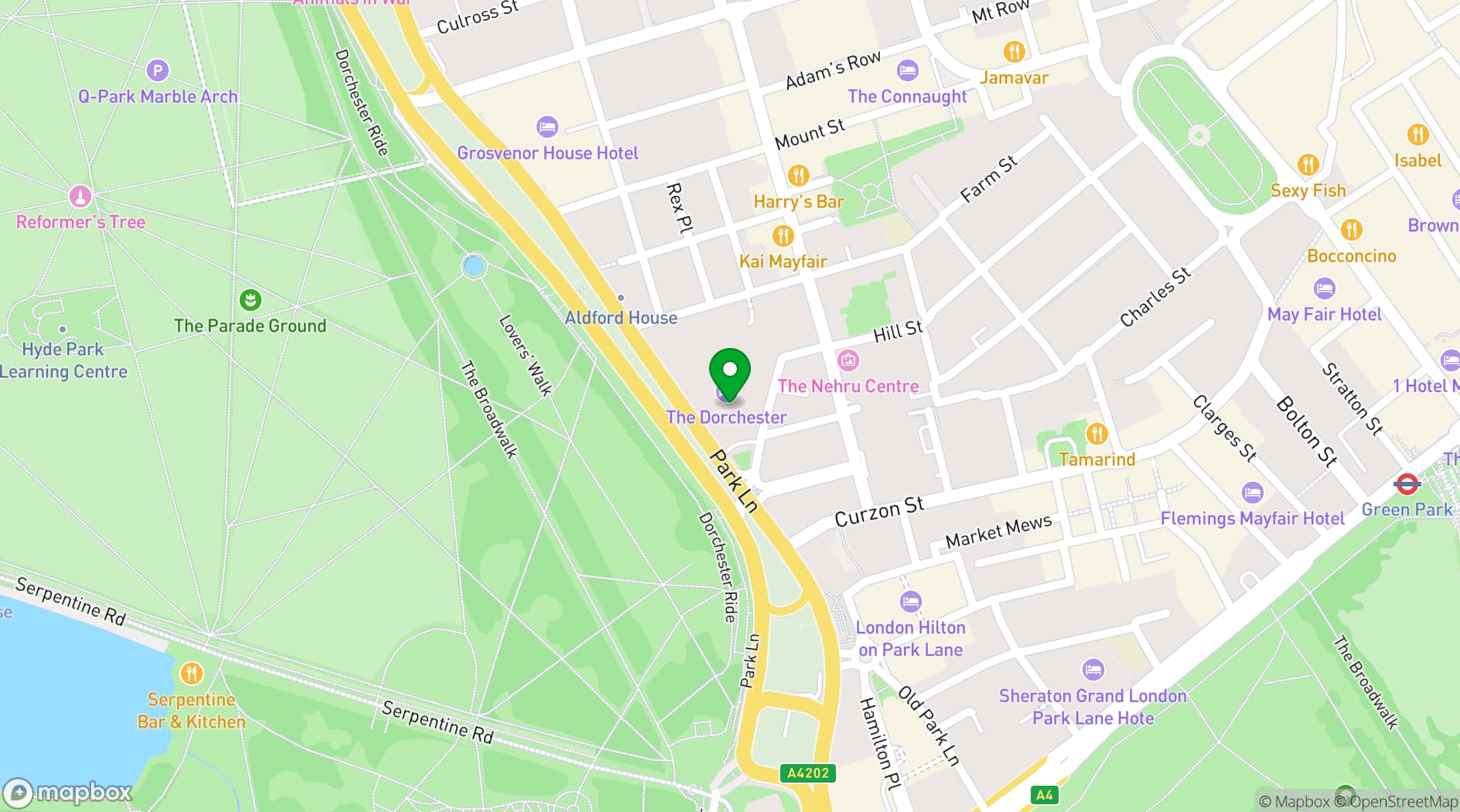 Map showing Alain Ducasse at the Dorchester