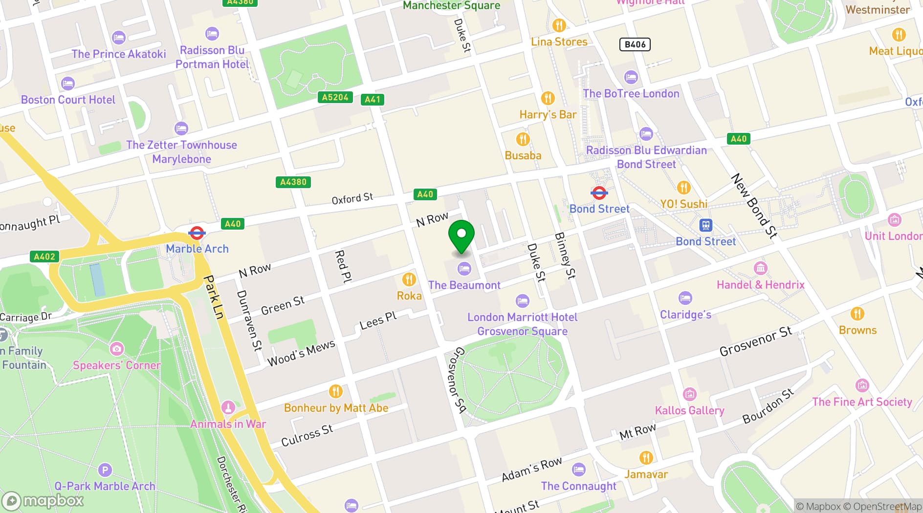 Map showing The Beaumont Mayfair