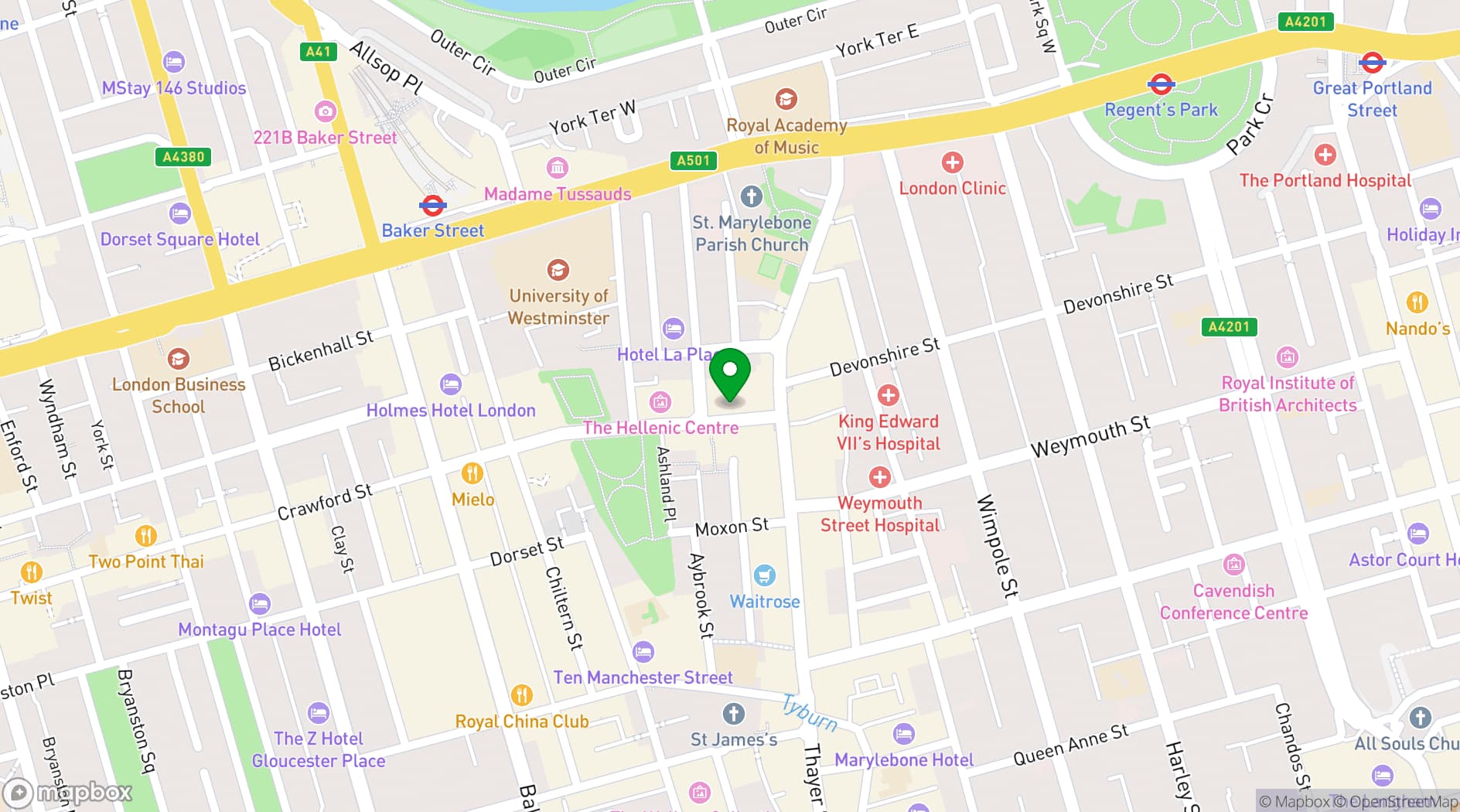 Map showing Crazy Pizza Marylebone