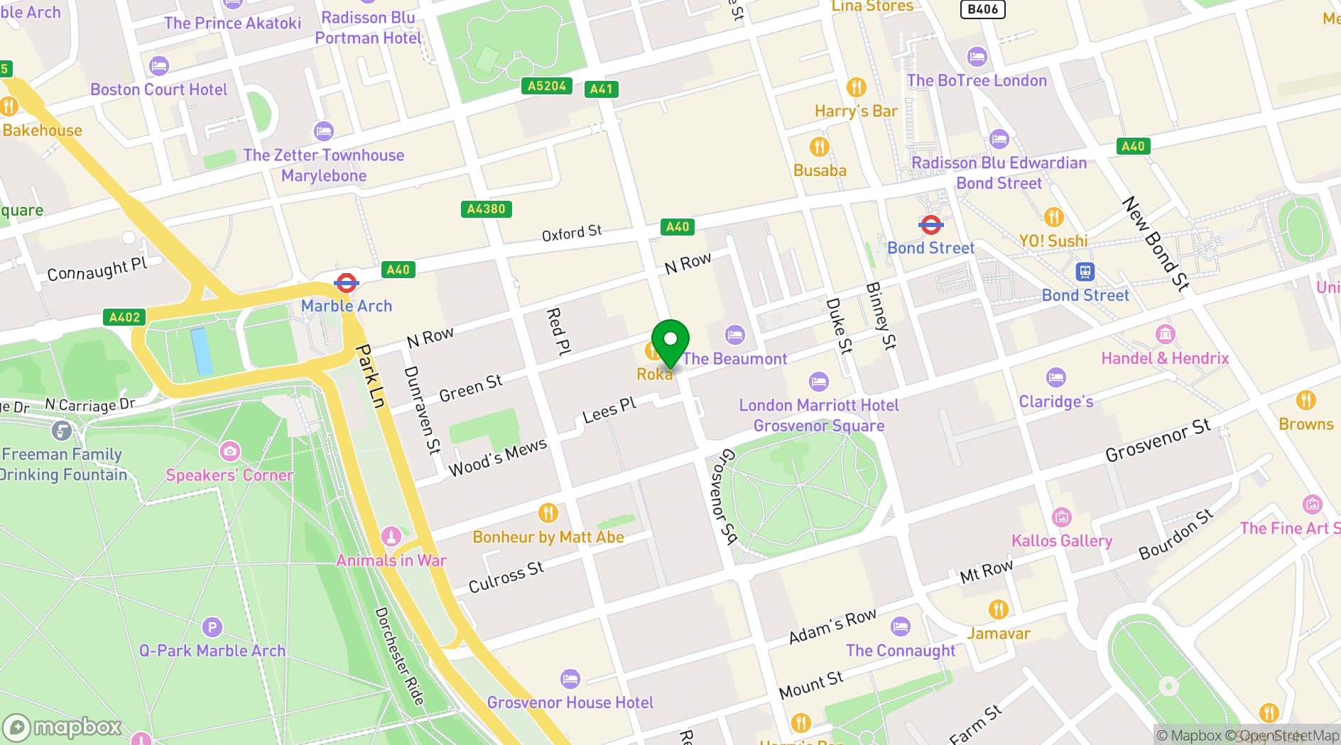 Map showing ROKA Mayfair