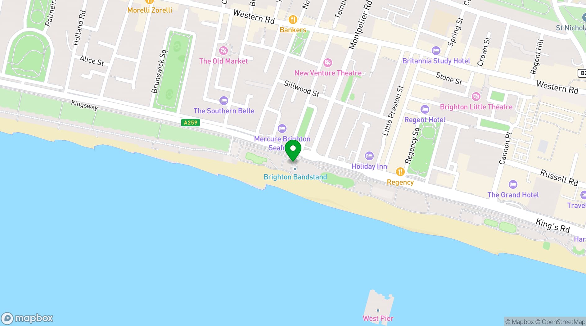 Map showing Bandstand Cafe Bistro
