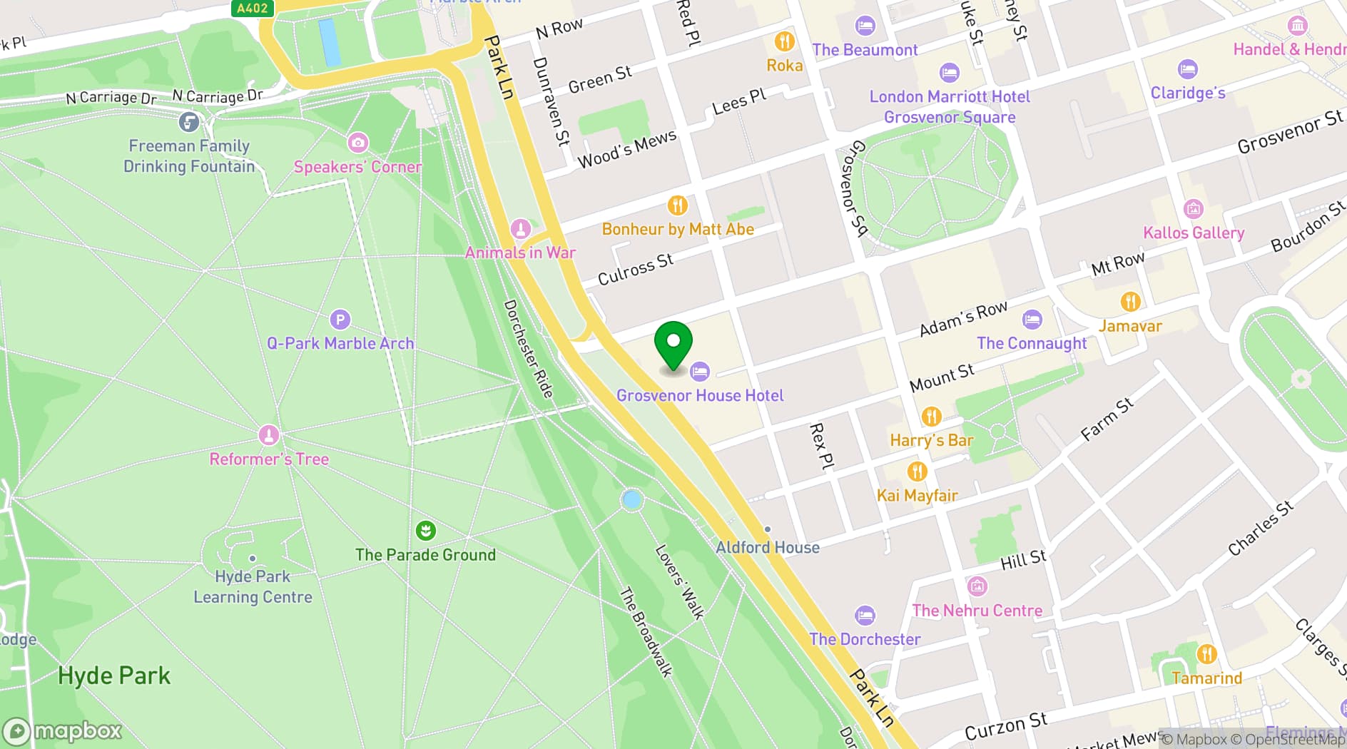 Map showing JW Marriott Grosvenor House London
