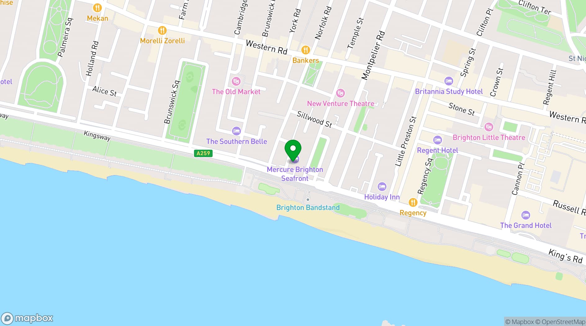Map showing Mercure Brighton Seafront Hotel