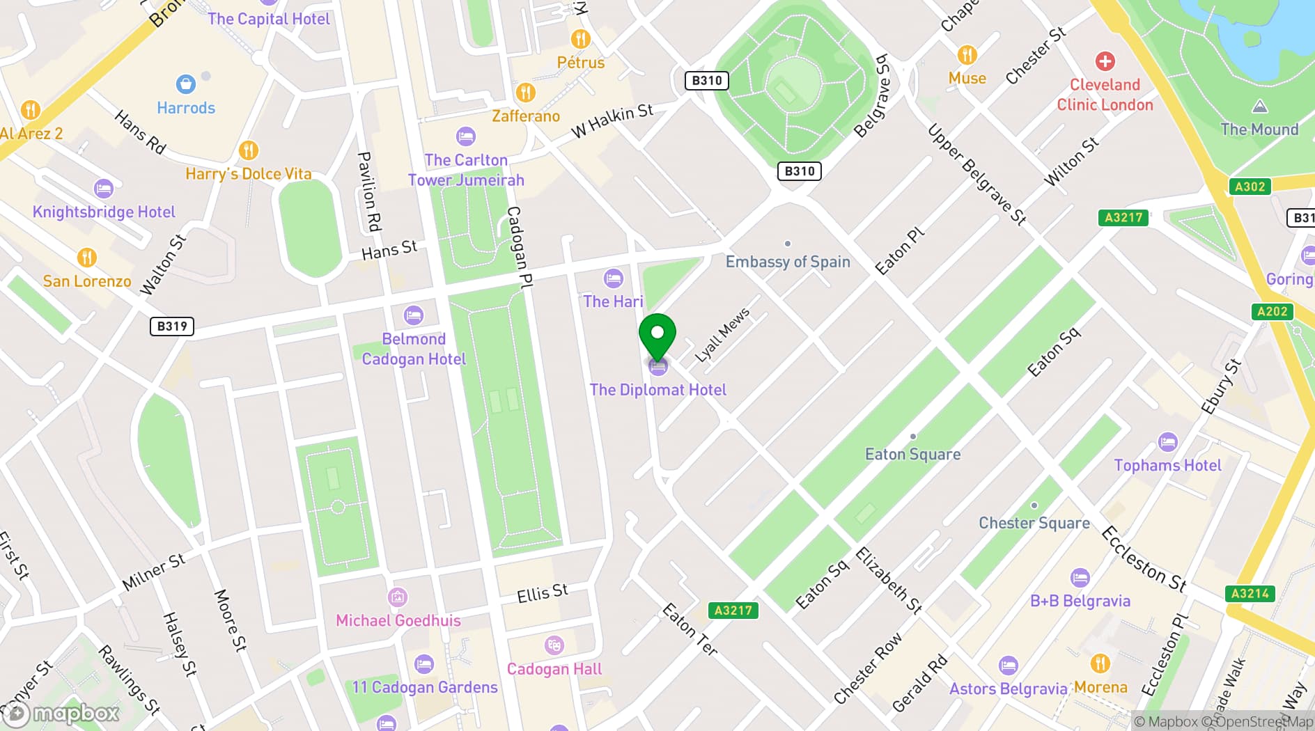 Map showing 2 Chesham Hotel Belgravia