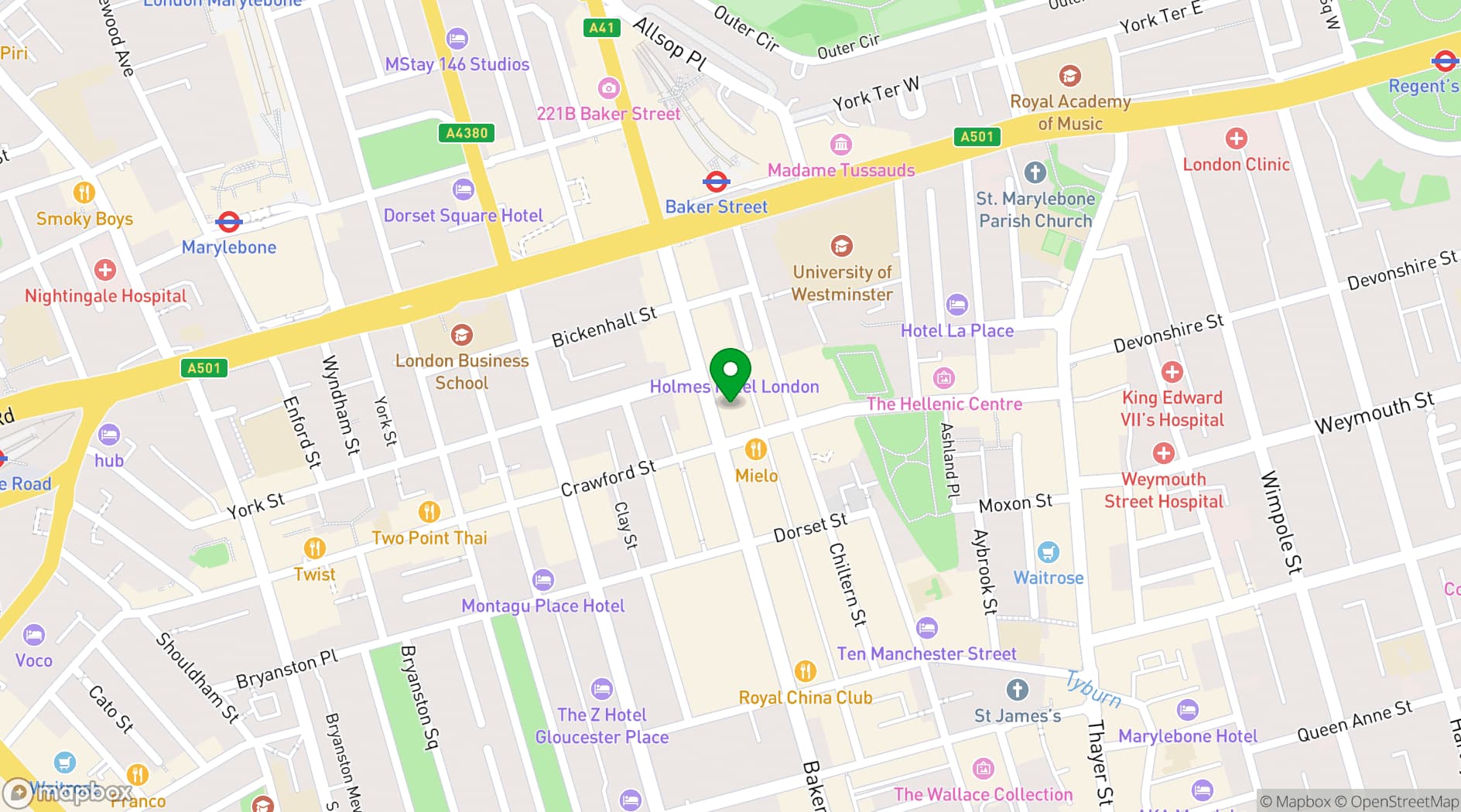 Map showing Bella Italia Baker Street