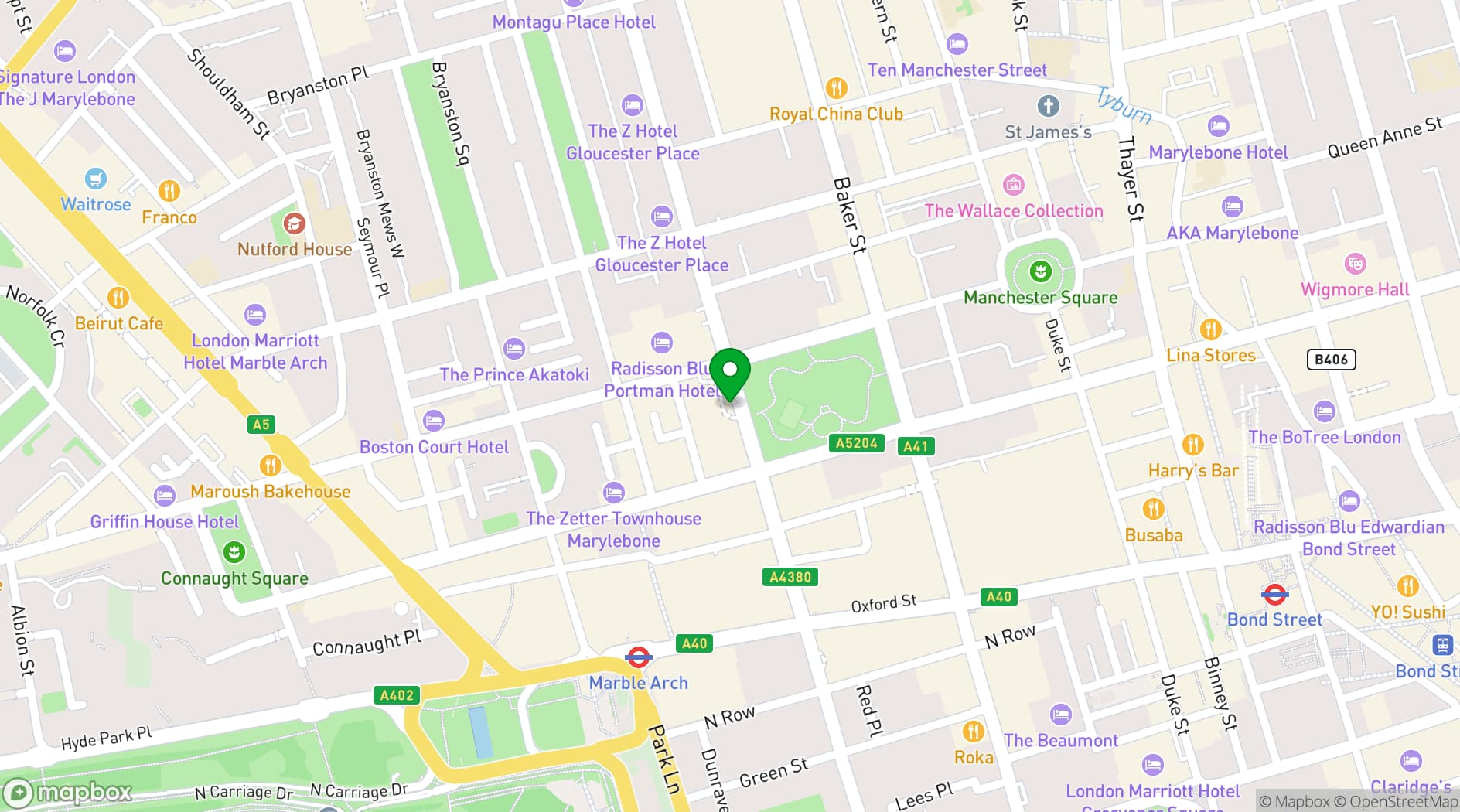 Map showing Hyatt Regency London - The Churchill