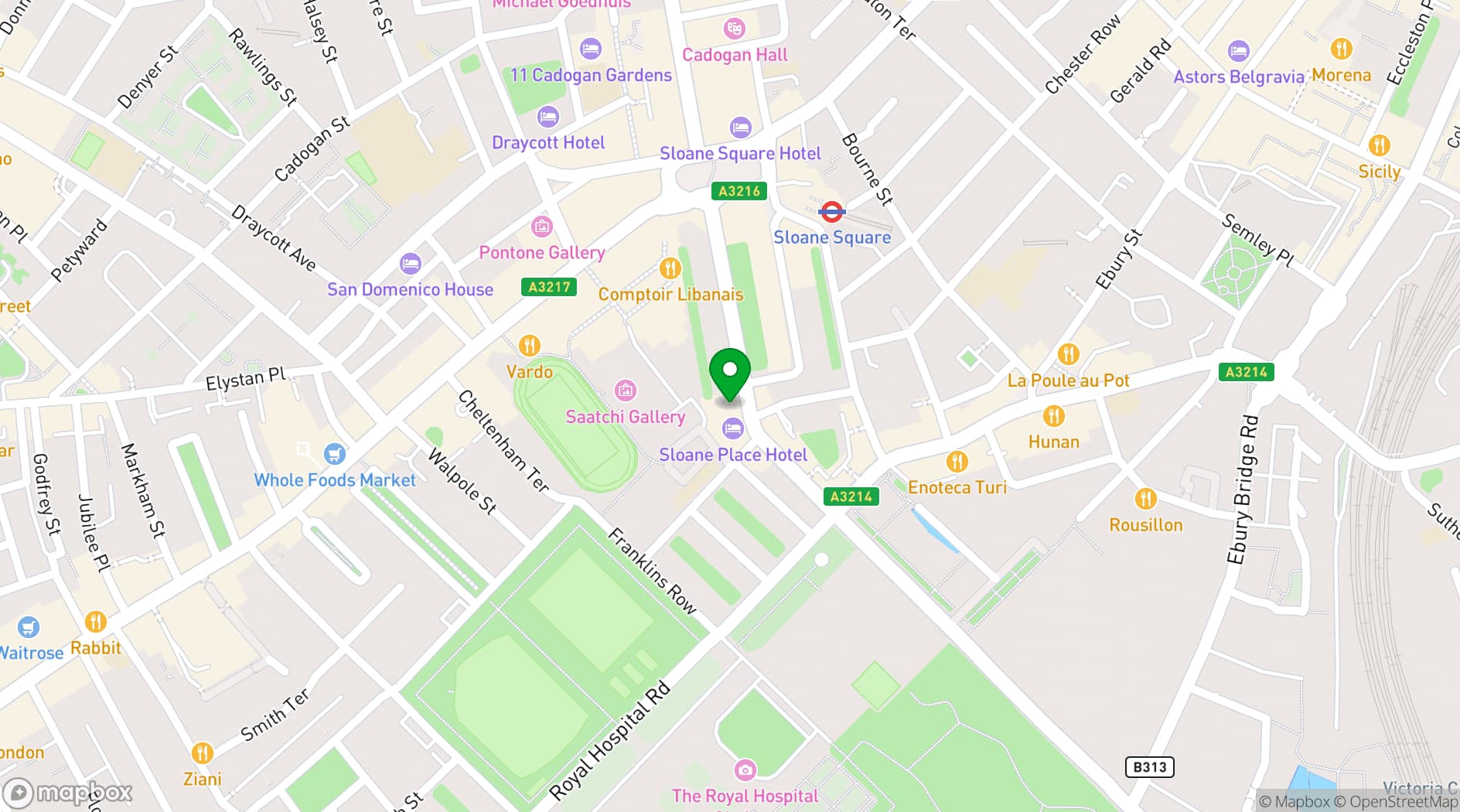 Map showing Sloane Club