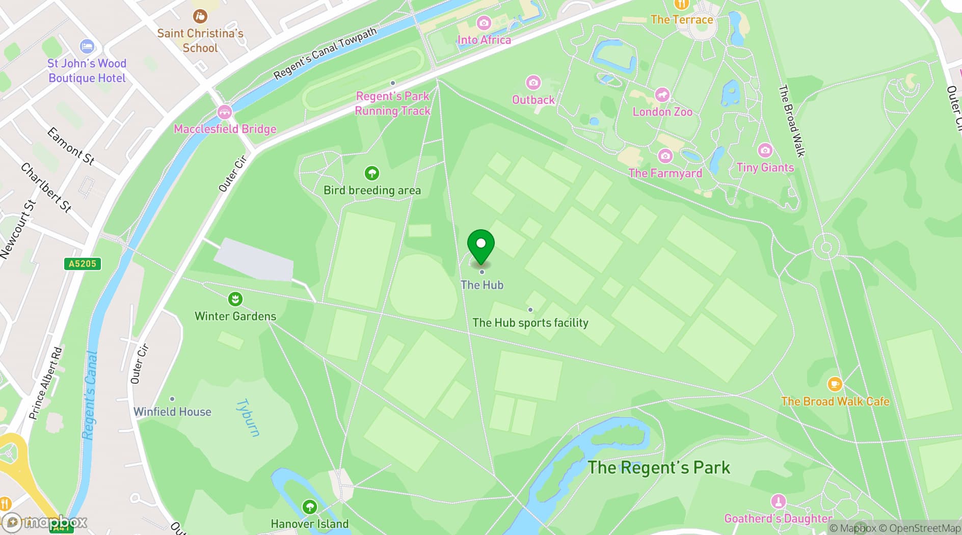 Map showing The Regent's Park Sports Hub